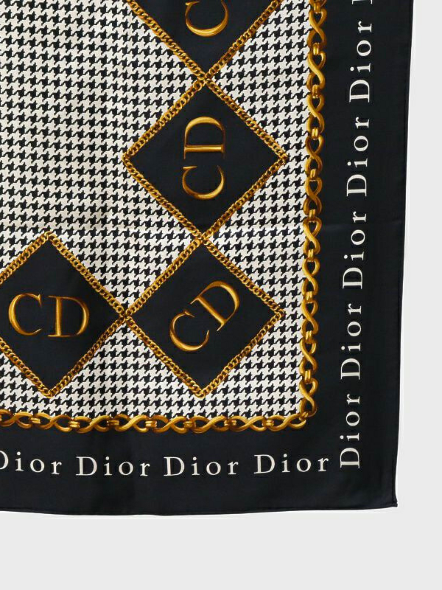 Christian Dior 2000s Black, White and Gold Silk Houndstooth Scarf