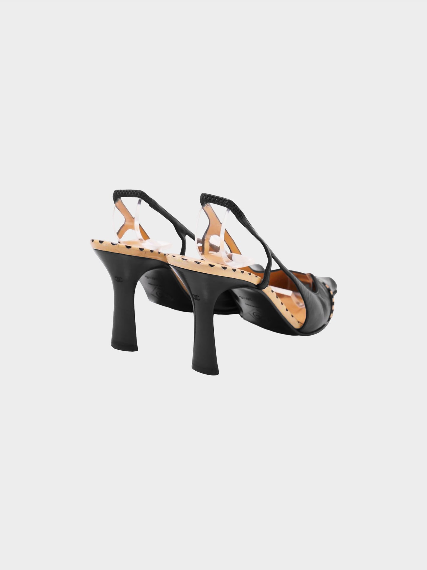 Chanel 2004 Black Pointed Toe Slingback Leather Heels