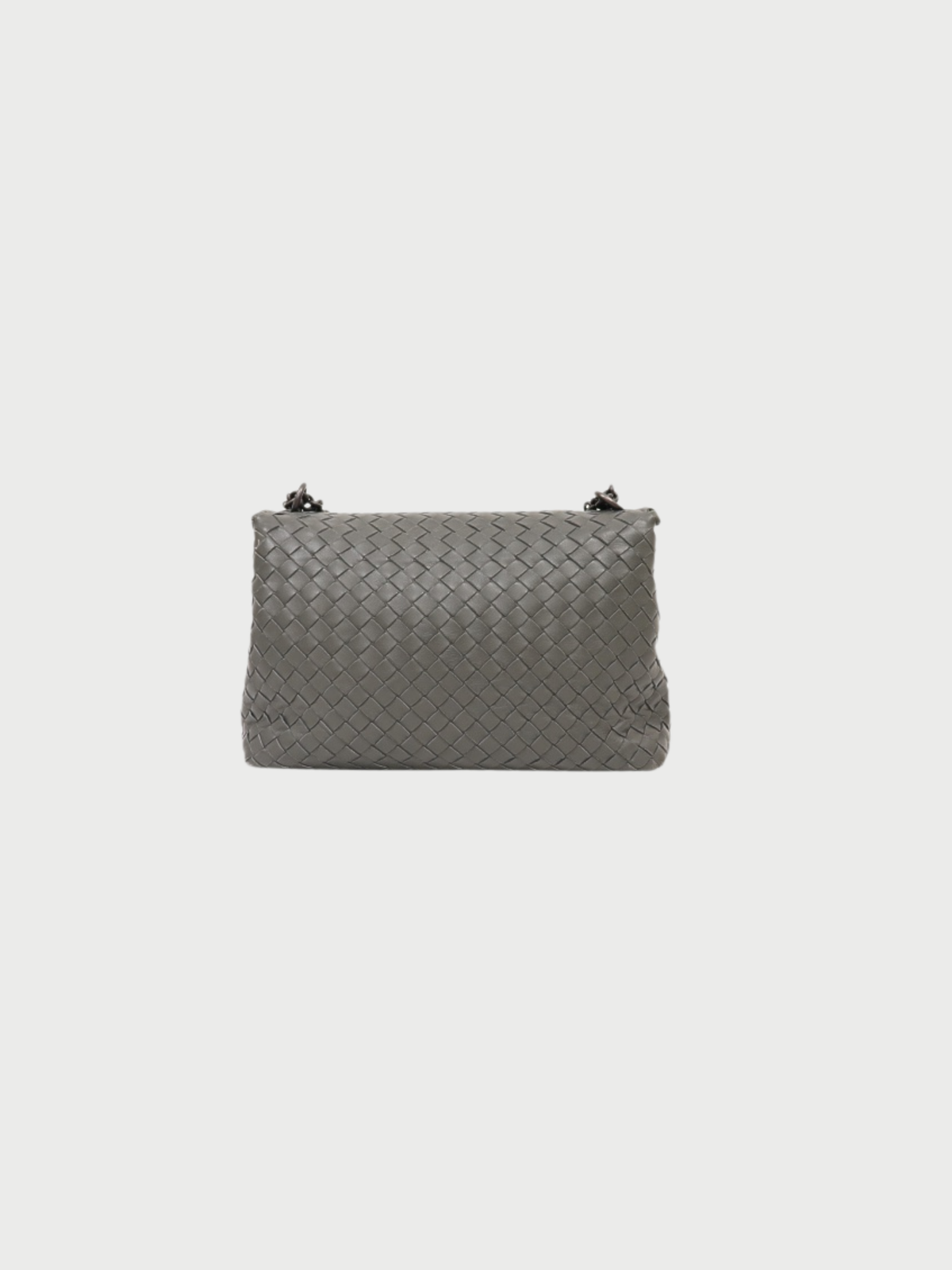 Bottega Veneta 2010s Grey Leather Intrecciato Chain Shoulder Bag