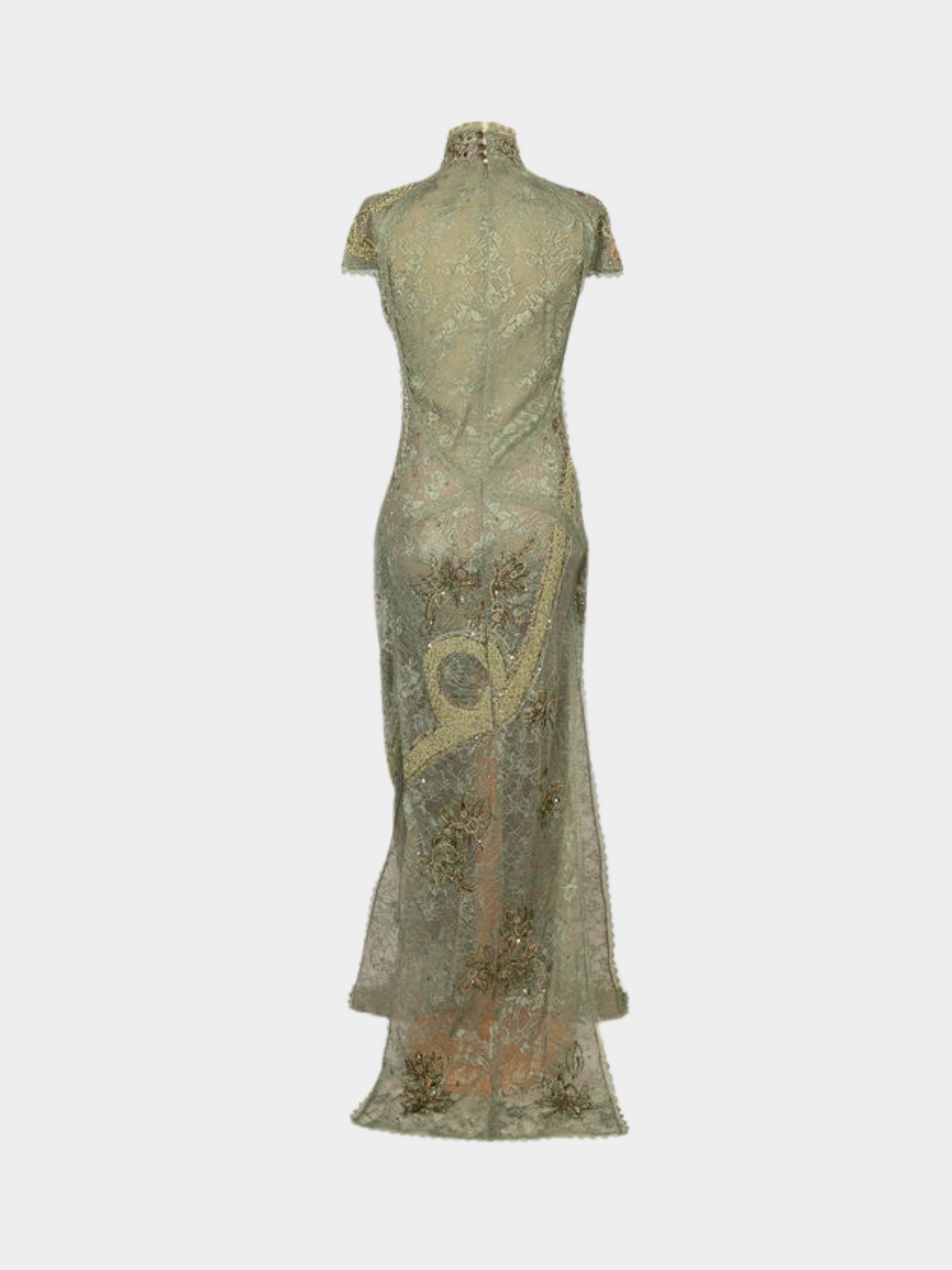 Emilio Pucci 2000s Green Lace Embroidered Asian Dragon Dress