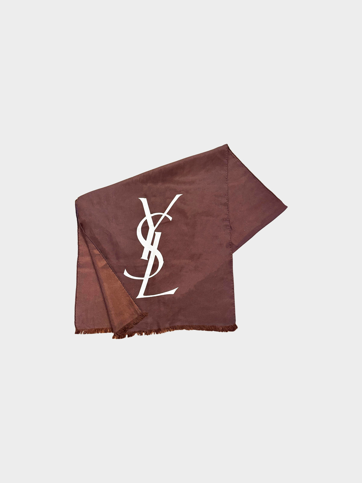 Yves Saint Laurent 2002 Brown and White Logo Silk Scarf