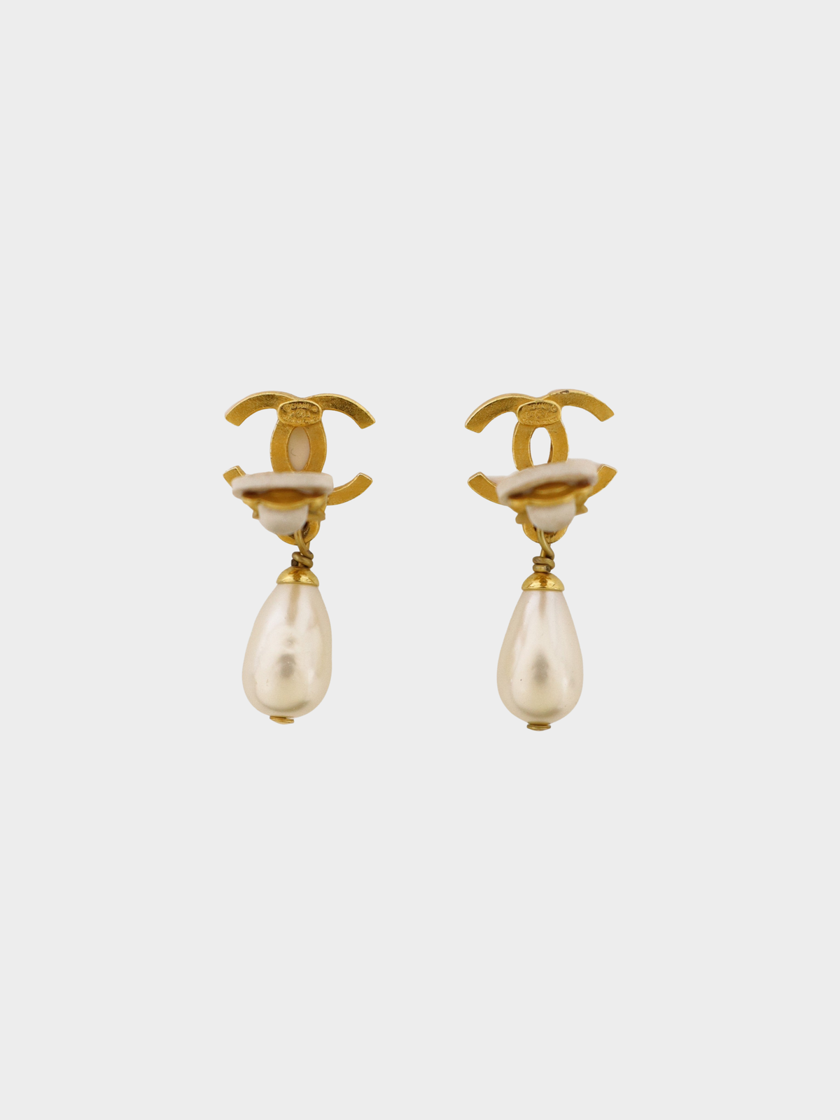 Chanel 1995 Gold Coco Pearl Earrings