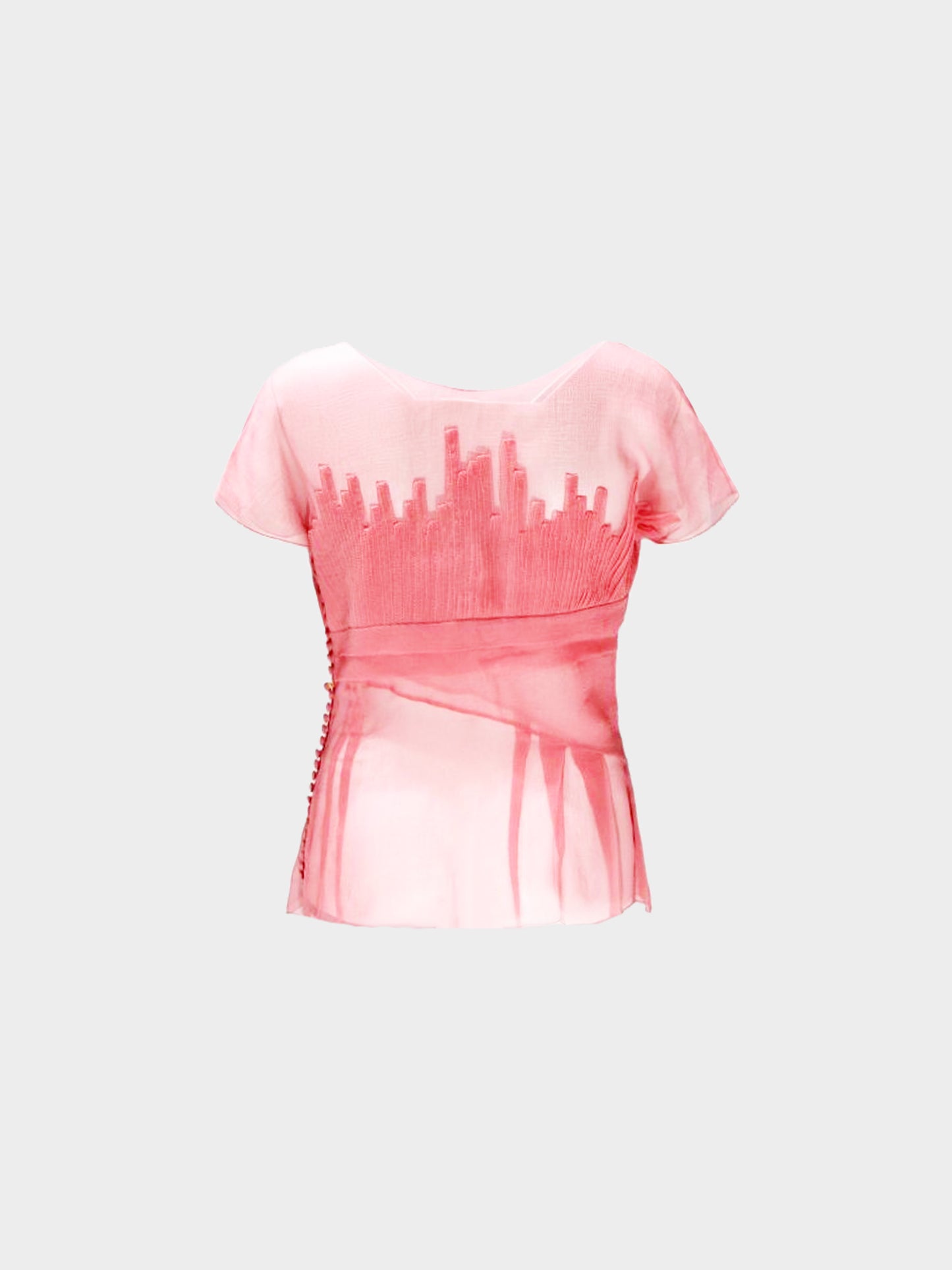 Christian Dior 1990s Pink Chiffon Pleated Sheer Blouse