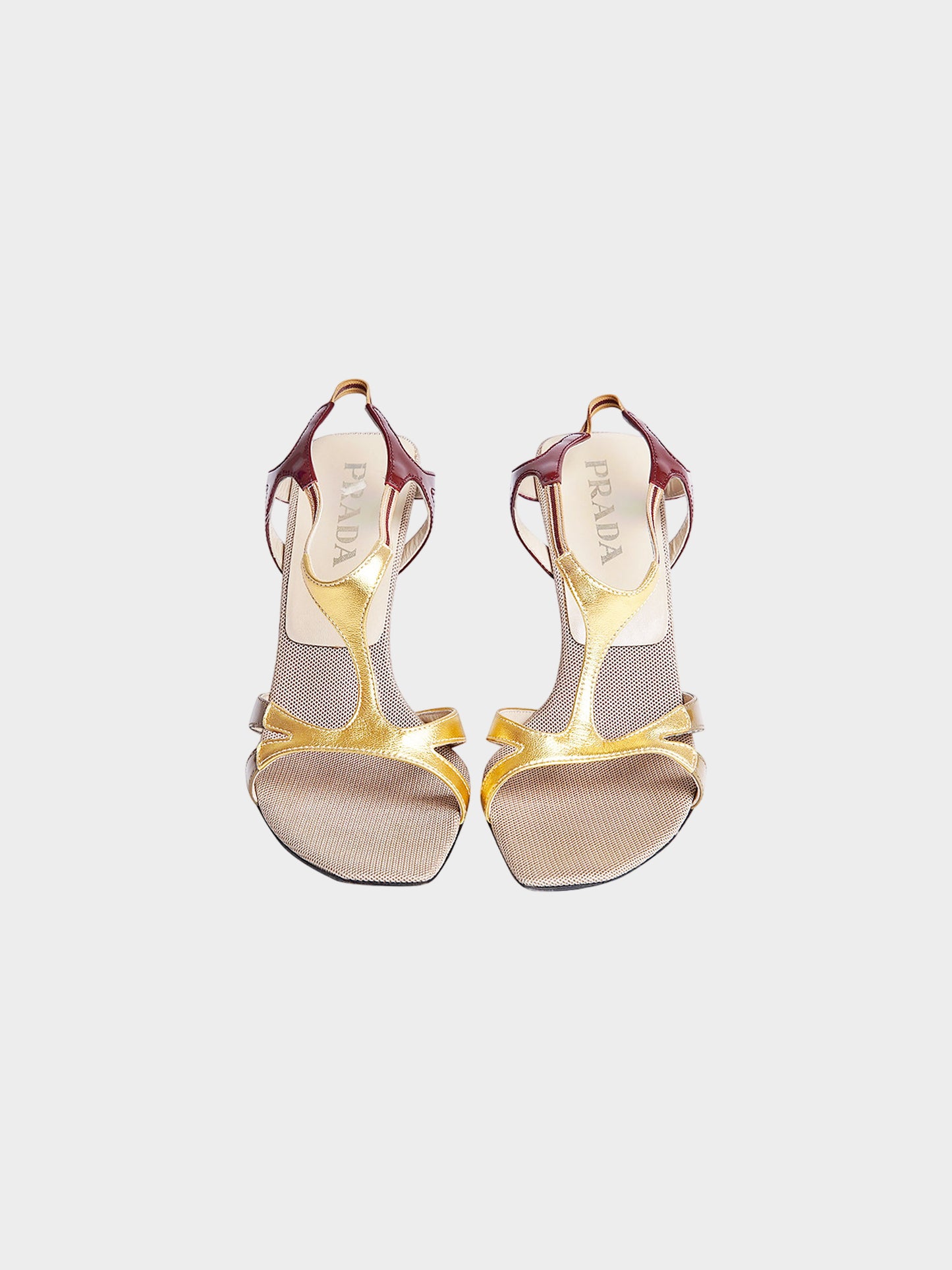 Prada SS 2000 Gold and Burgundy Colorblock Slingback Heels