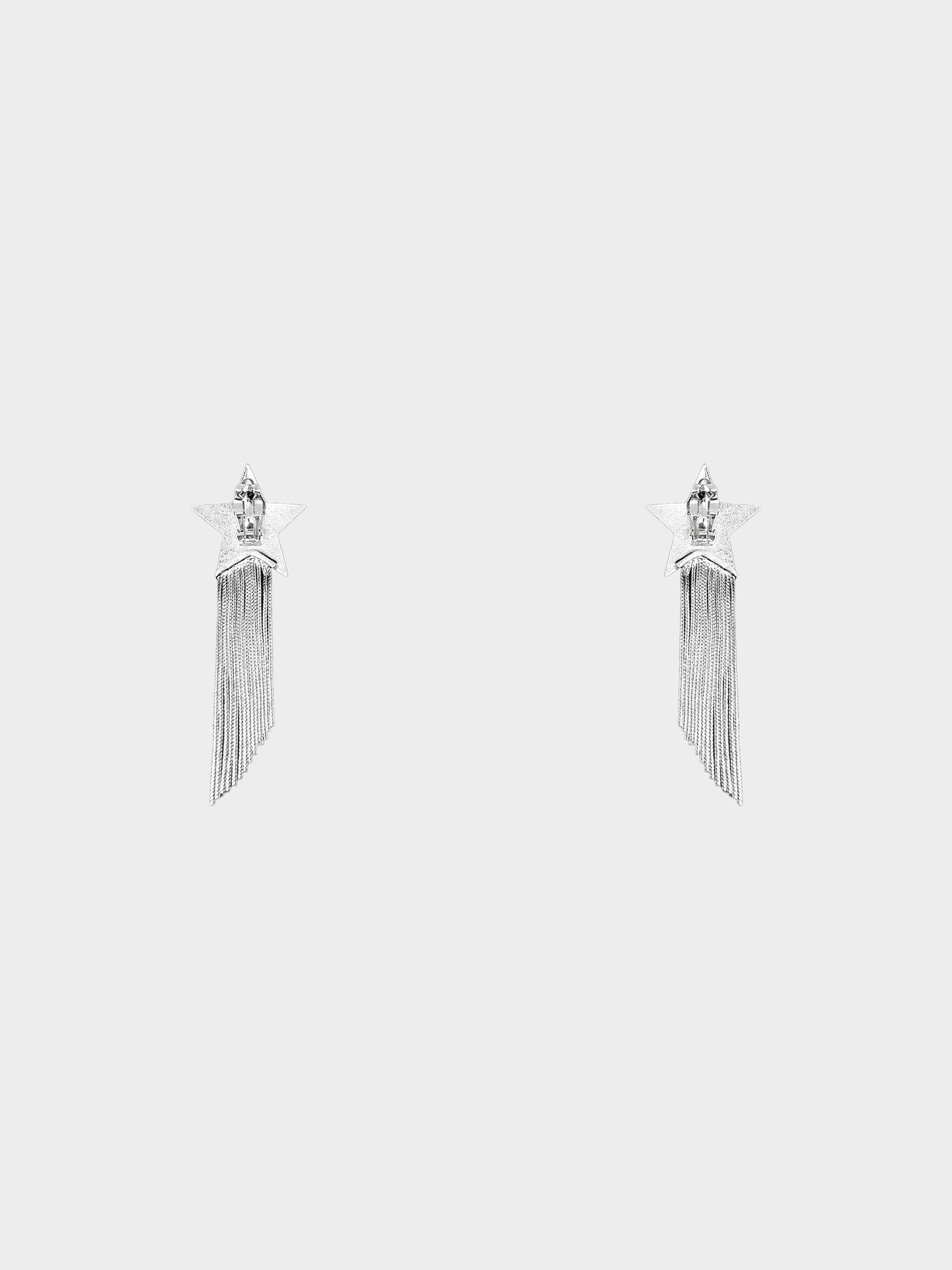 Yves Saint Laurent 2020s Silver Crystal Star Tassel Clip-on Earrings