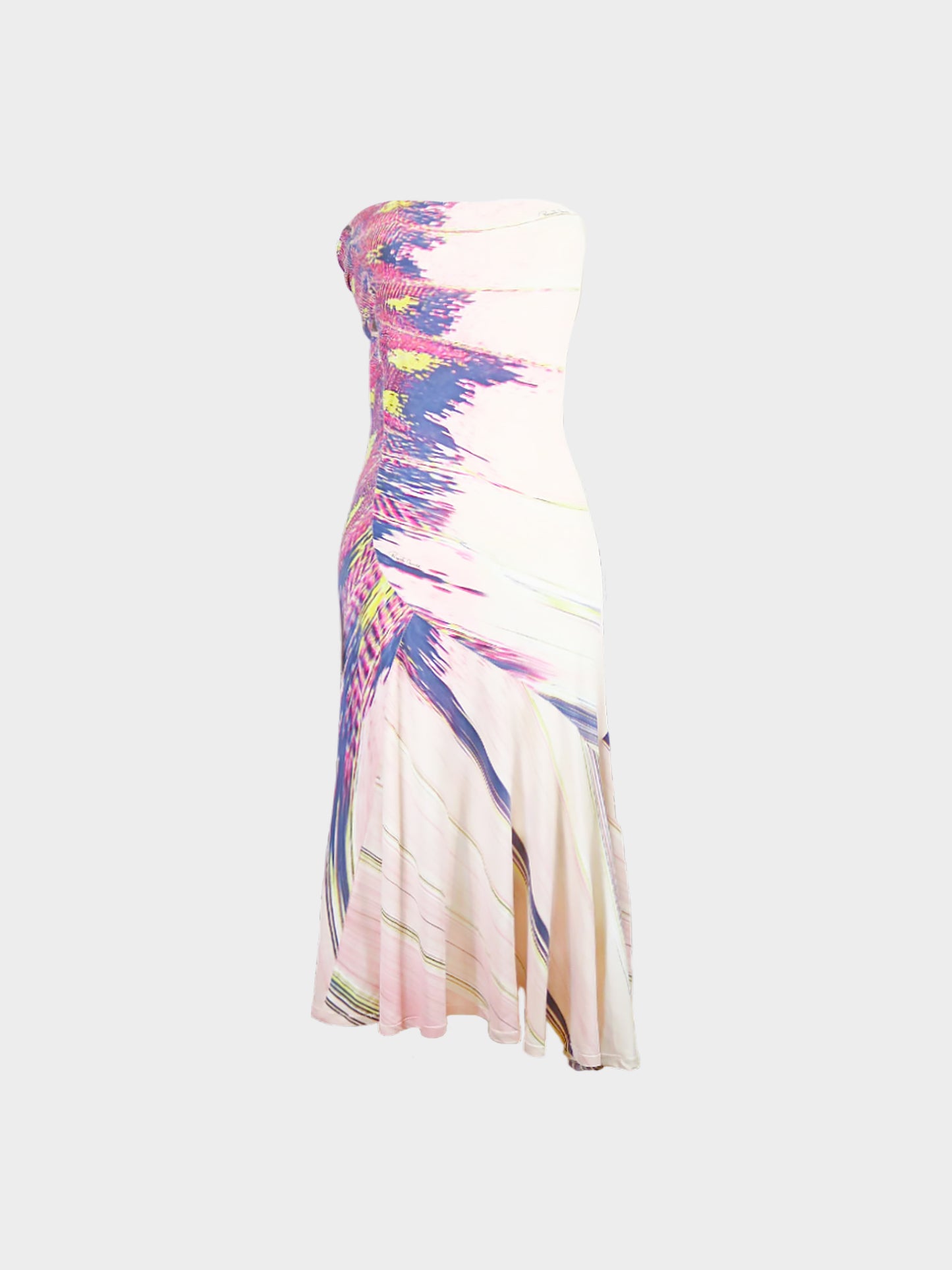 Roberto Cavalli SS 2004 Pink Feather Printed Silk Maxi Dress/Skirt