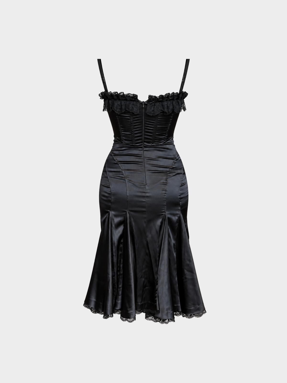 Dolce & Gabbana 2000s Black Satin Lace-Trimmed Corset Mini Dress