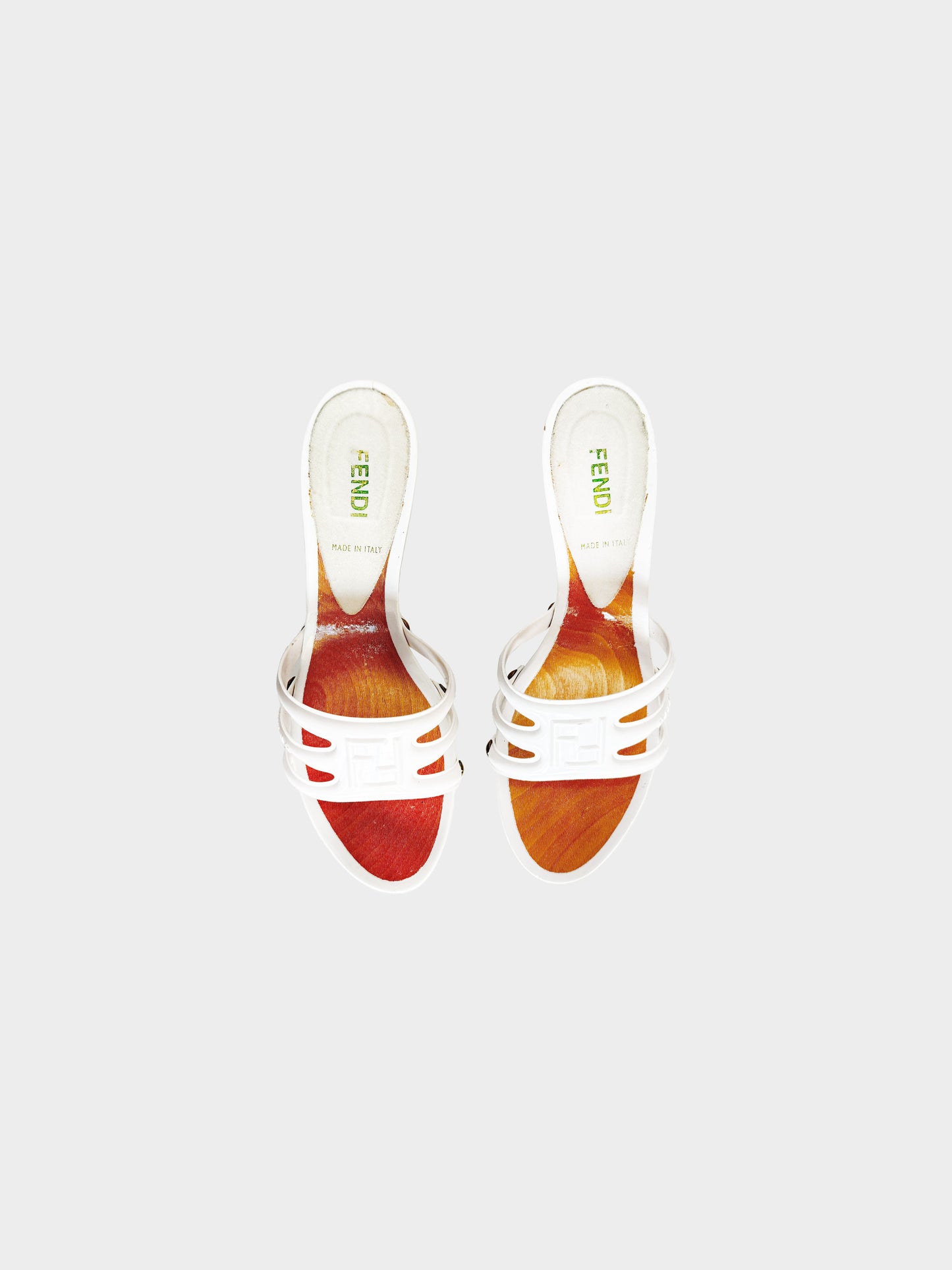 Fendi 2000s White PVC and Wood Kitten Heels