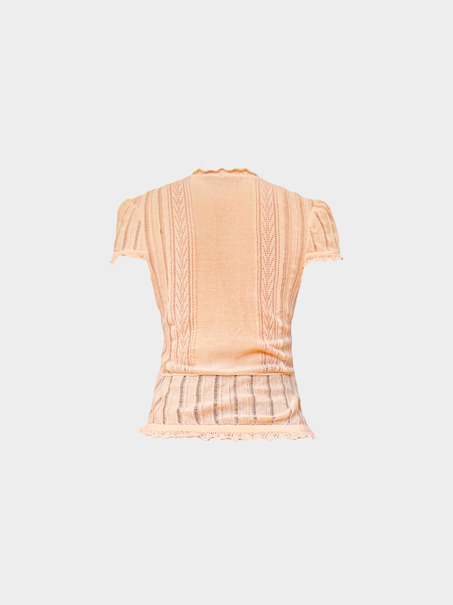 Valentino 2000s Peach Wool Knitted Lace Button-down Cardigan Top
