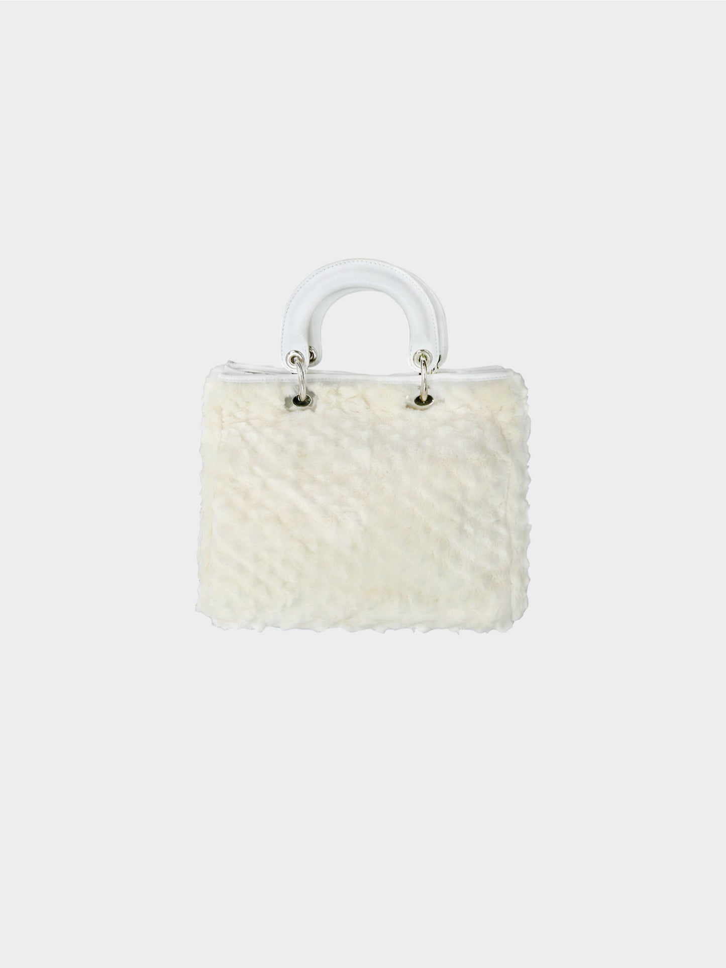 Christian Dior 2008 Ivory White Rabbit Fur Lady Dior Hand Bag