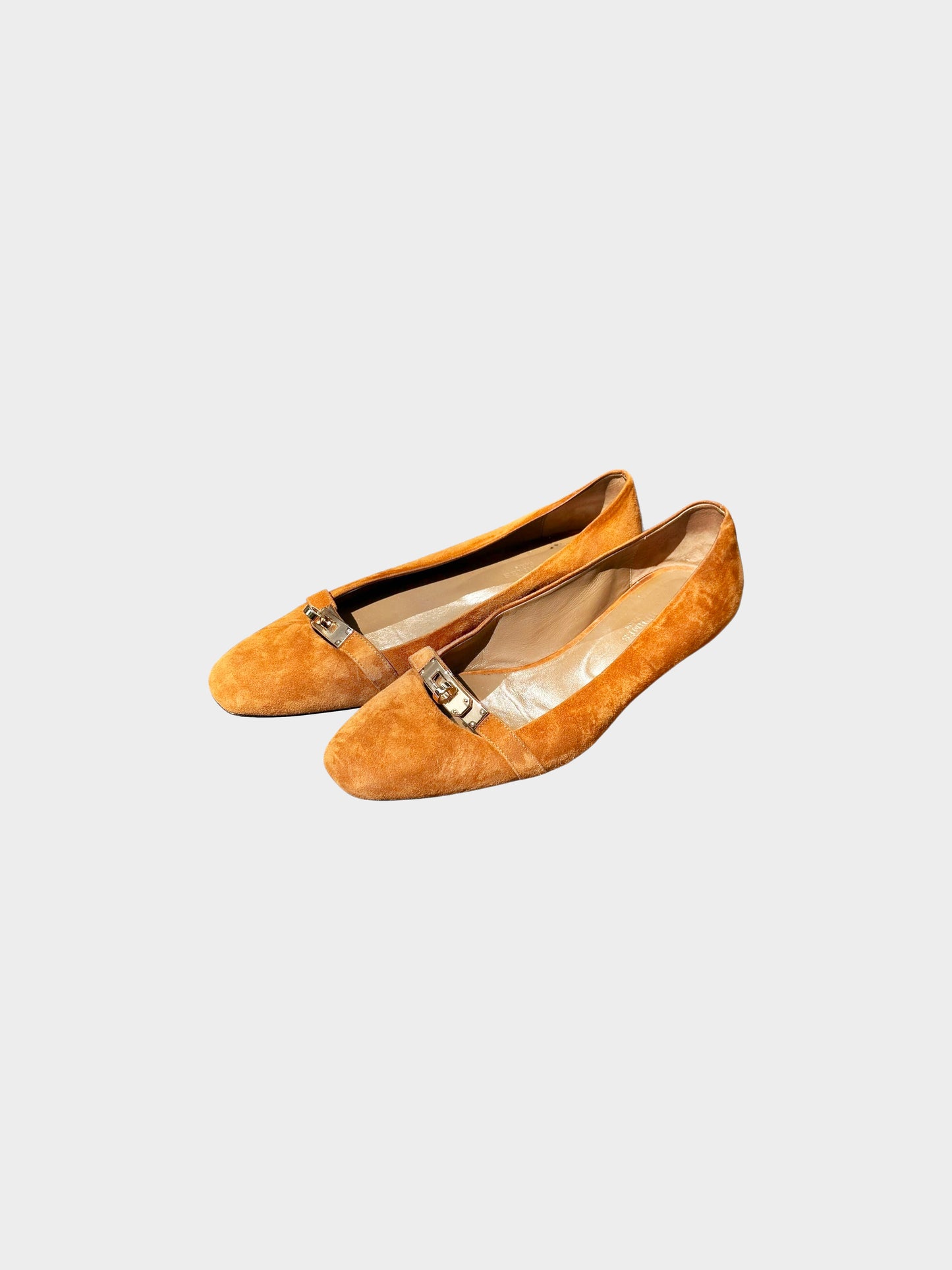 Hermes 2010s Brown Suede Kelly Ballerina Flats