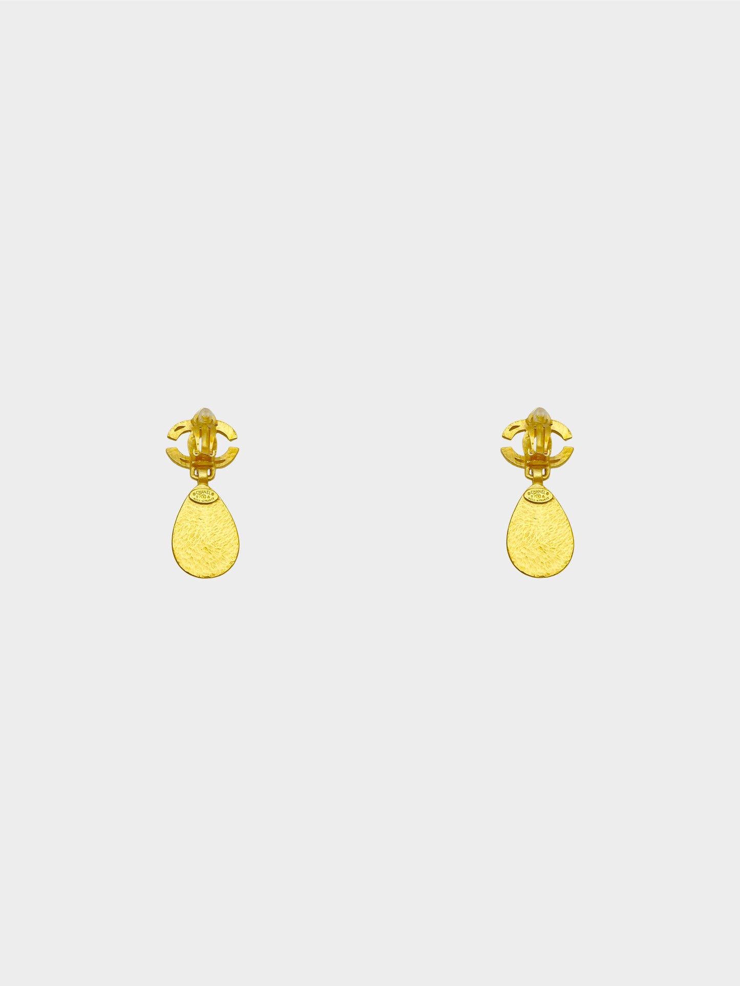Chanel Fall 1997 Gold CC Stone Teardrop Clip-On Earrings