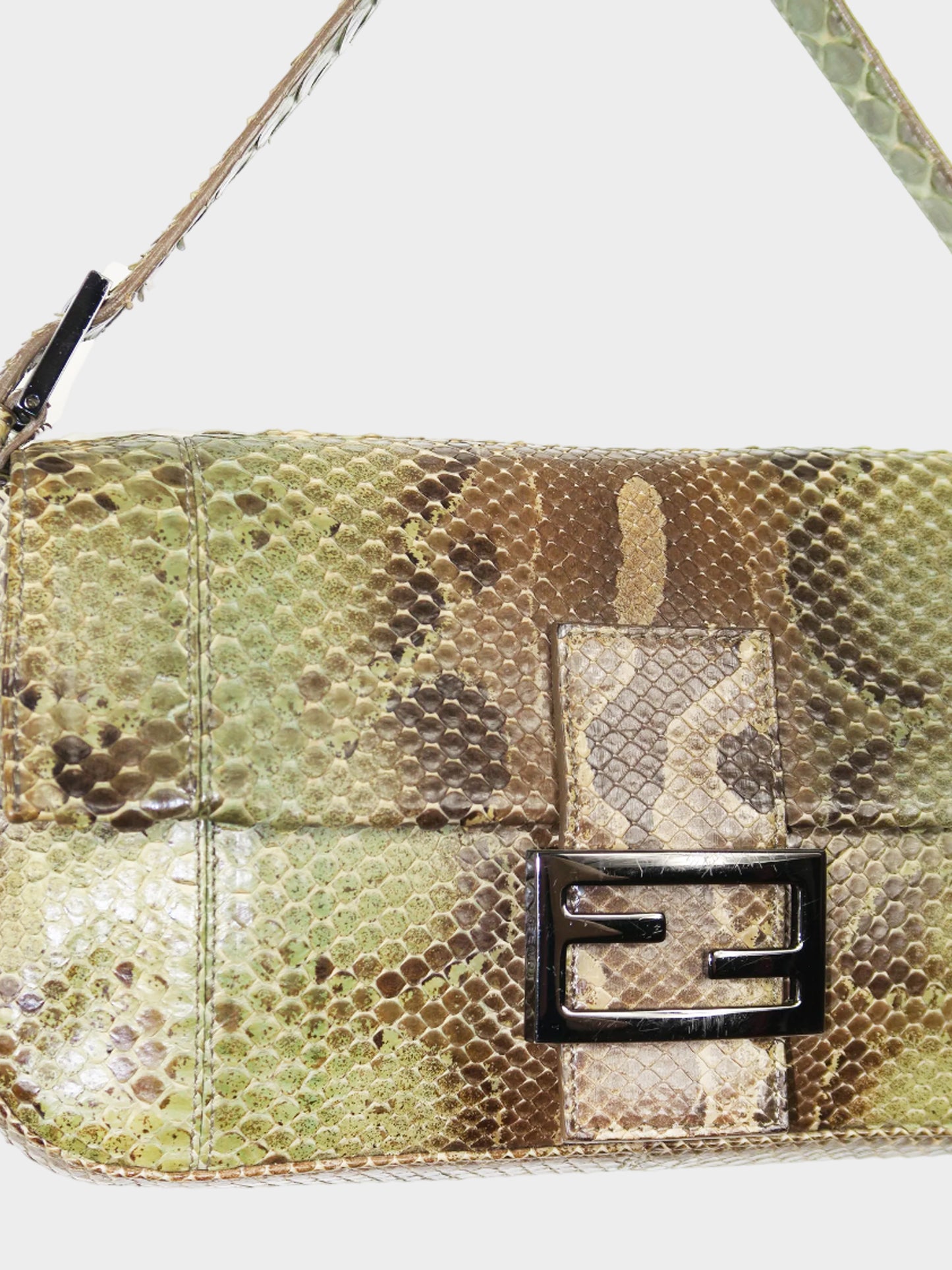 Fendi 2000s Green and Brown Gradient Python Baguette