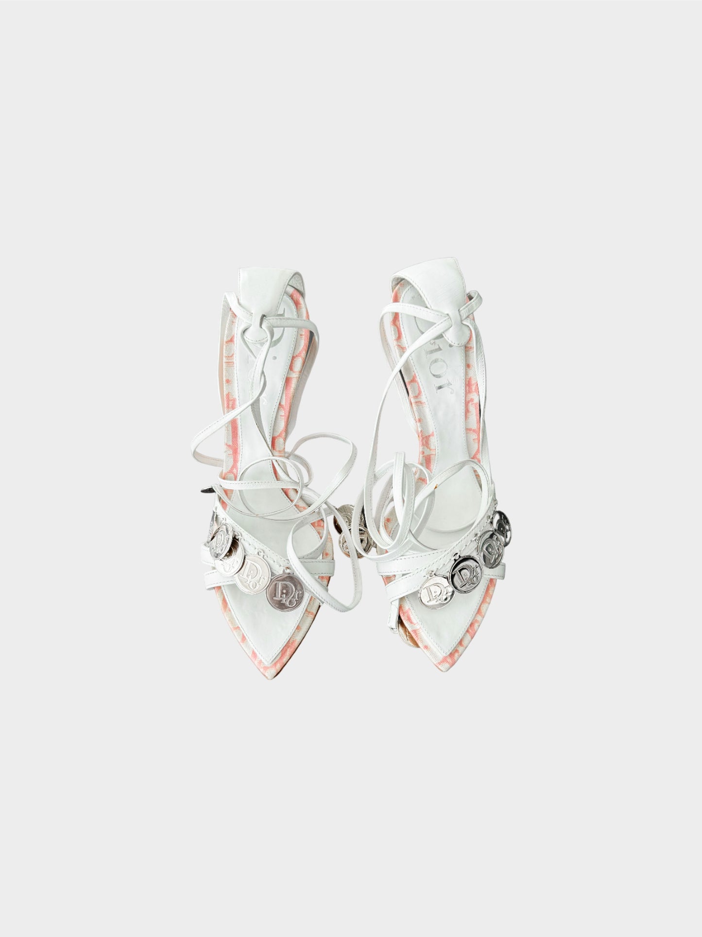 Christian Dior 2000s Pink Trotter Medallion Strappy Wedge Sandals