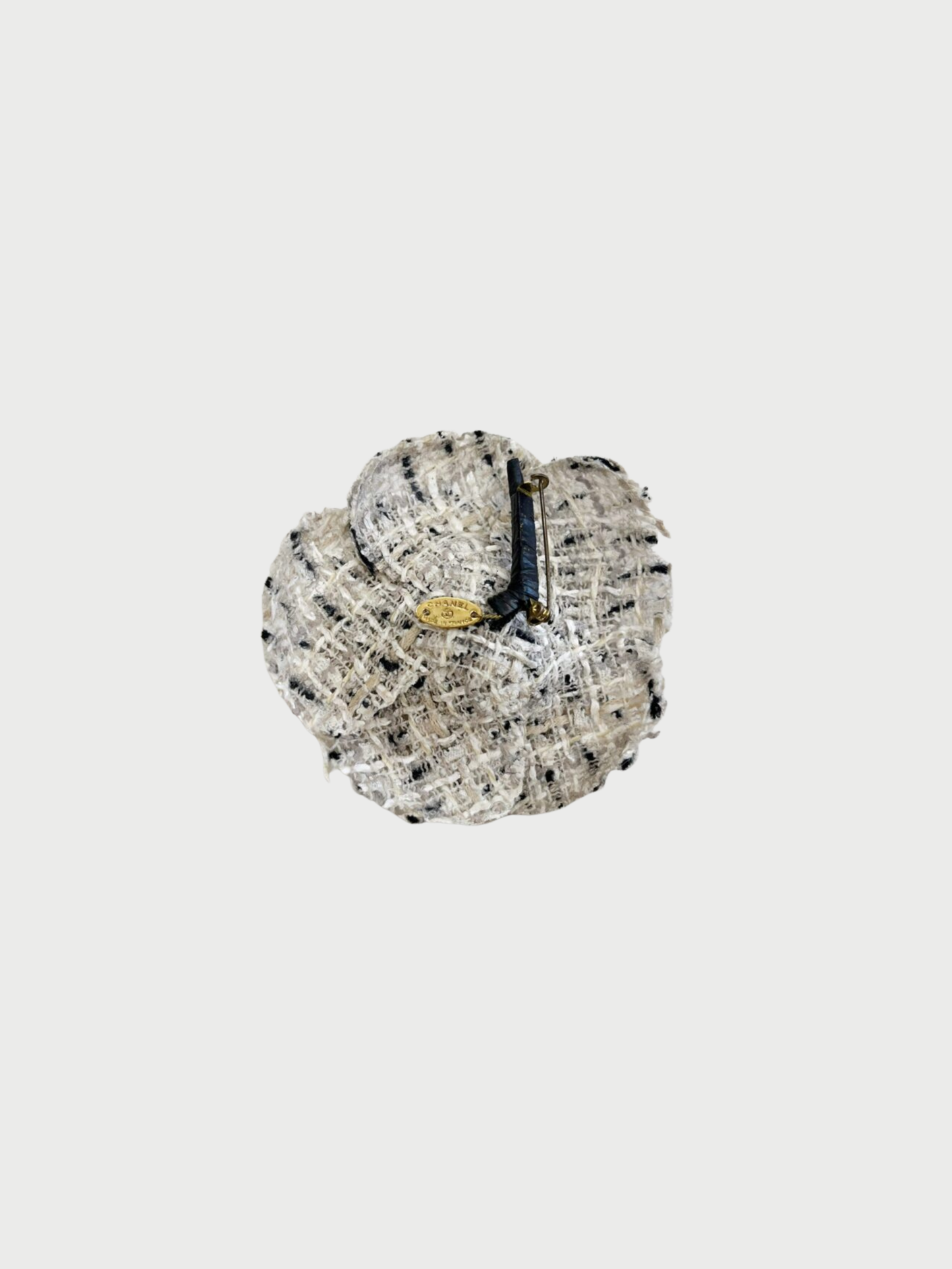 Chanel 2000s Ecru Tweed Camellia Brooch