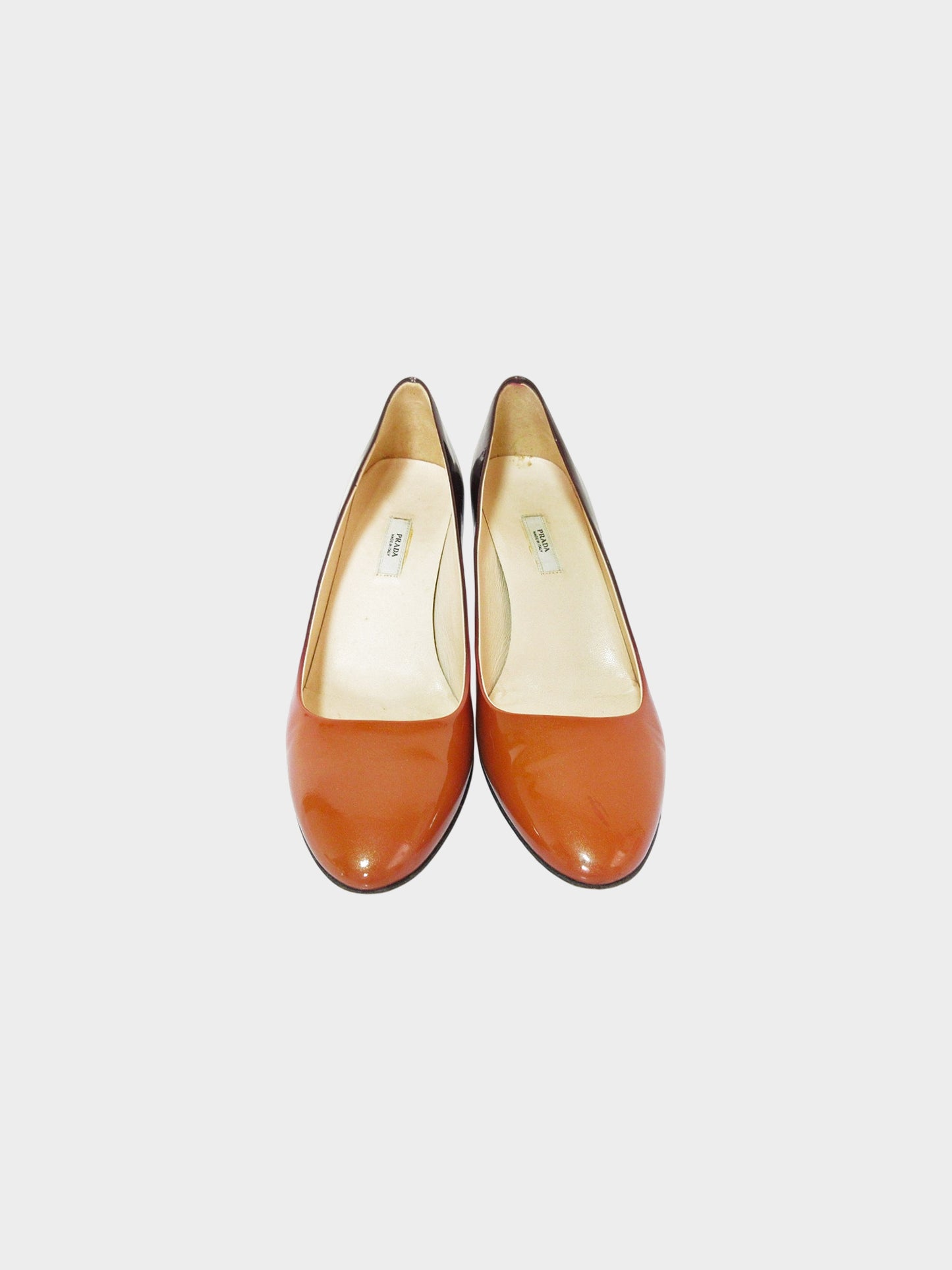 Prada 2000s Gradient Brown and Orange Patent Leather Pumps