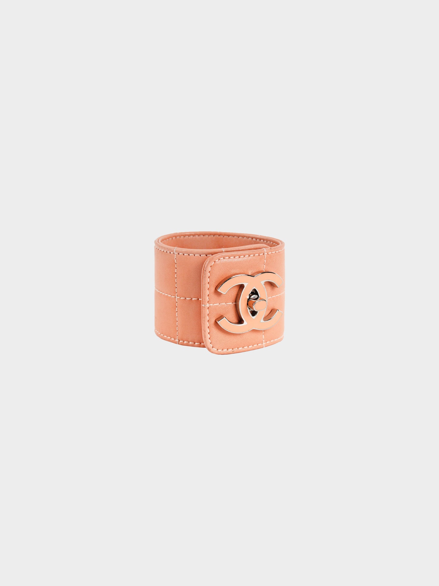 Chanel SS 2002 Rare Salmon Pink Quilted Leather Cuff Bracelet