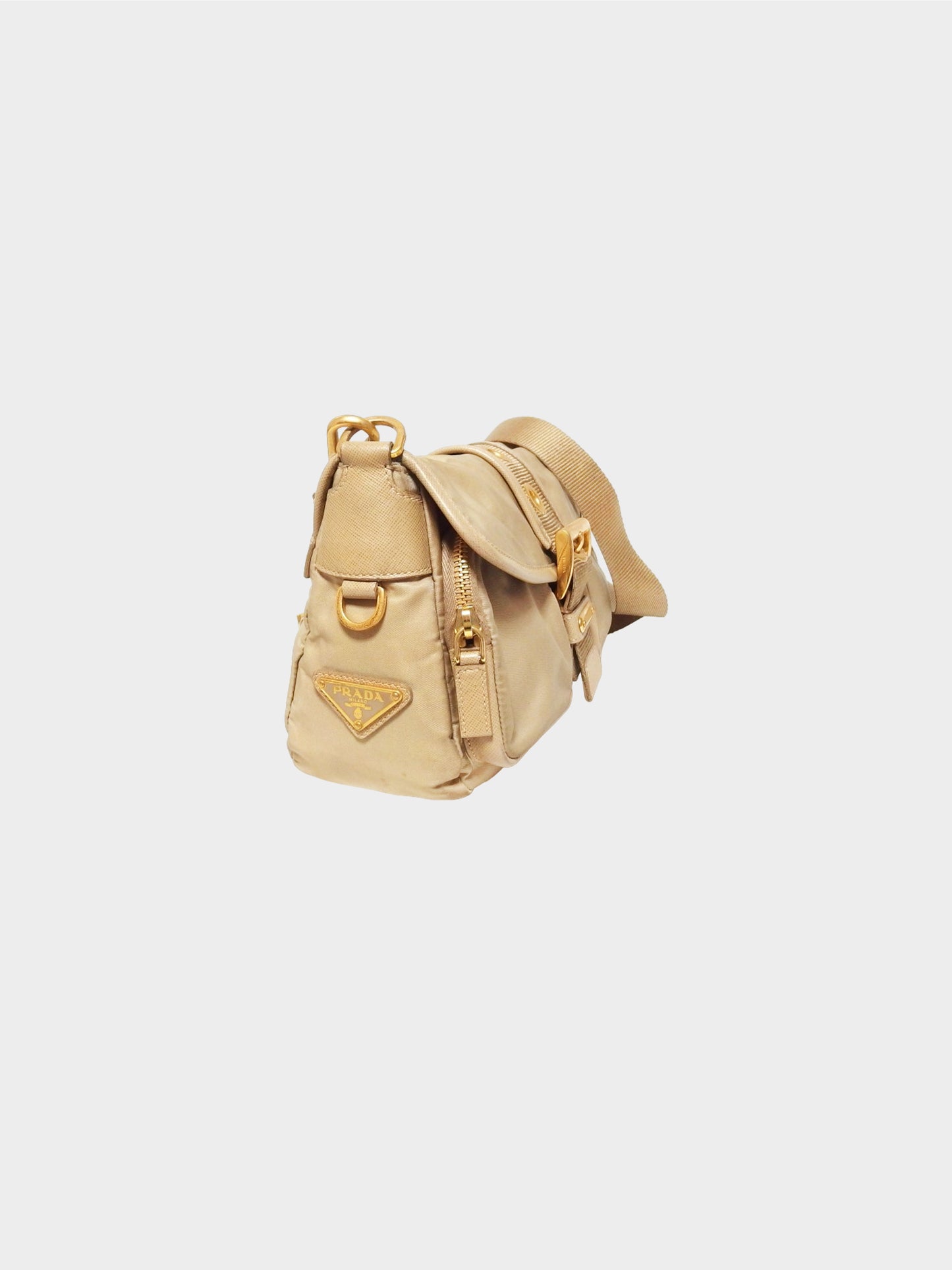 Prada 2010s Beige Vela Sport Buckle Shoulder Bag