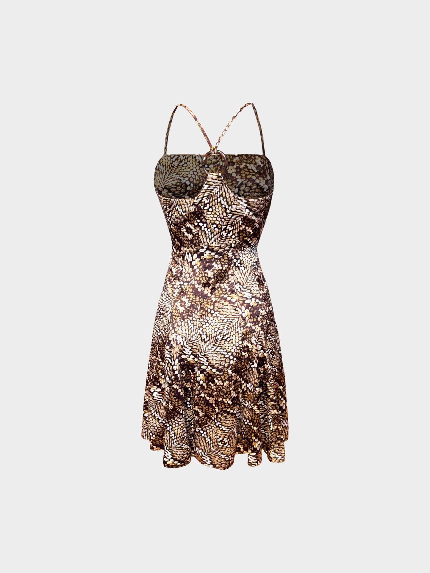 Roberto Cavalli 2000s Brown Silk Snakeskin Animal Print Slip Dress