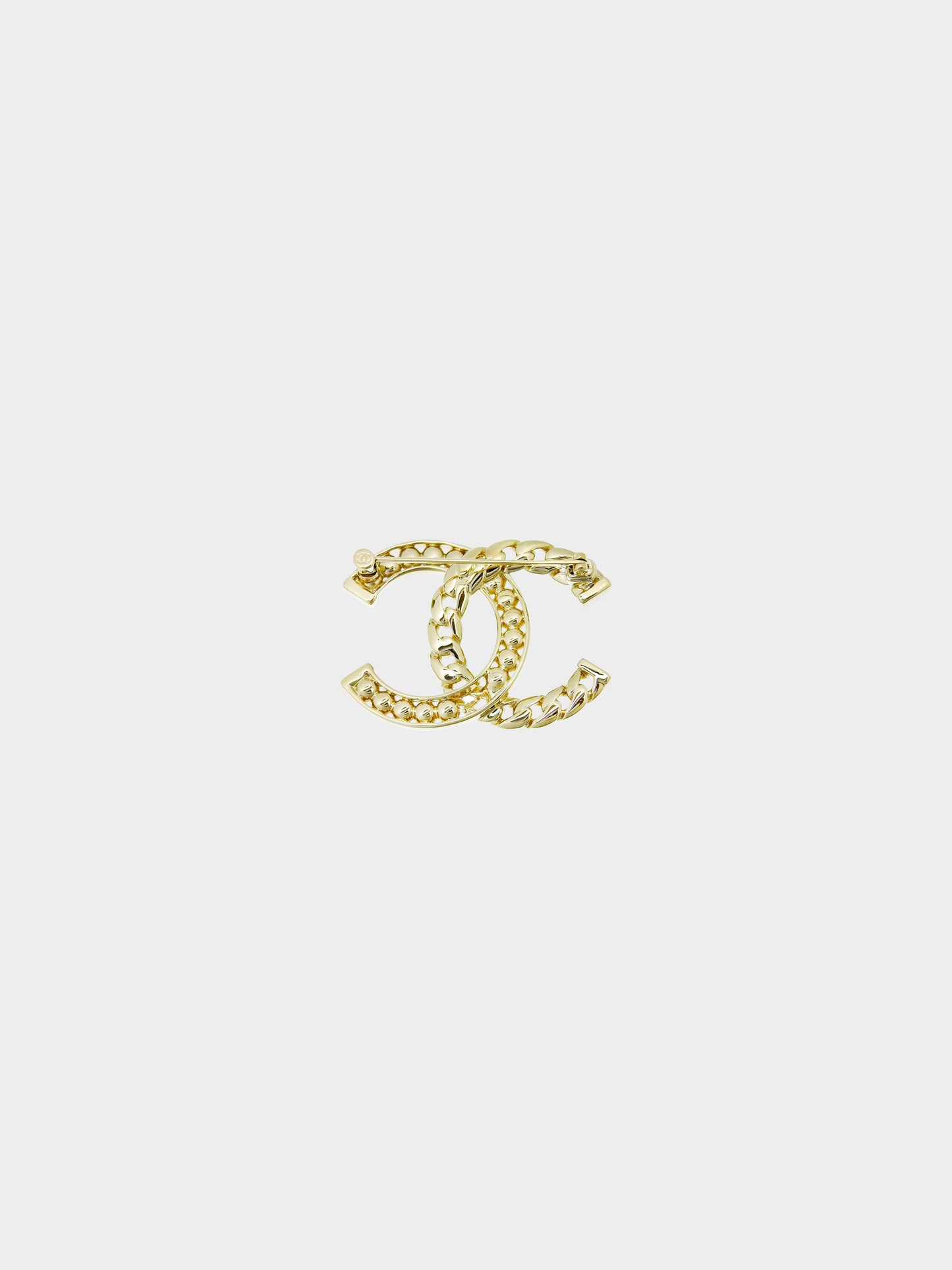 Chanel 2024 Gold Chain Metal and Rhinestone CC Brooch