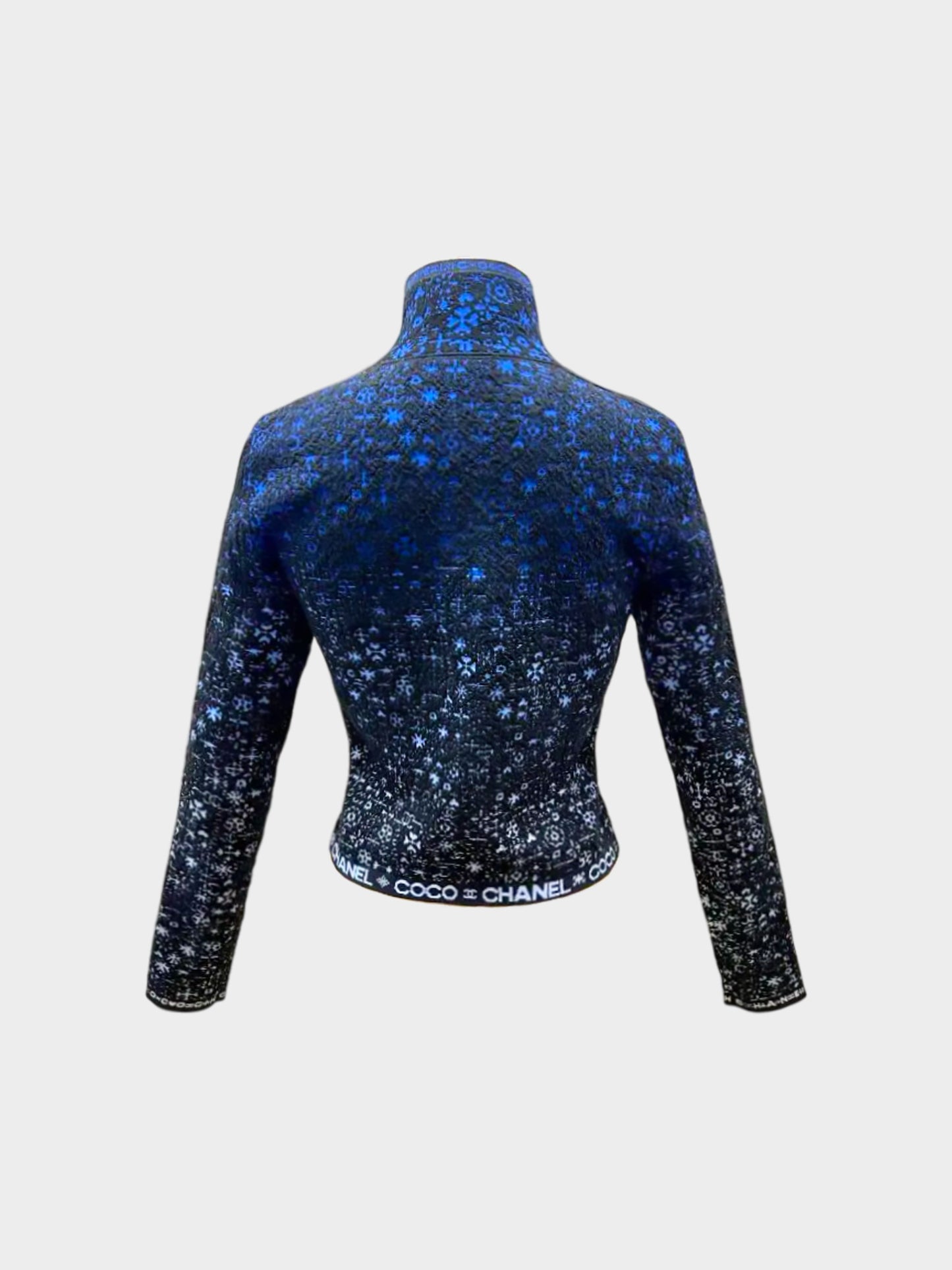 Chanel FW 2021 Black and Blue Coco Neige Knitted Zip-up Jacket