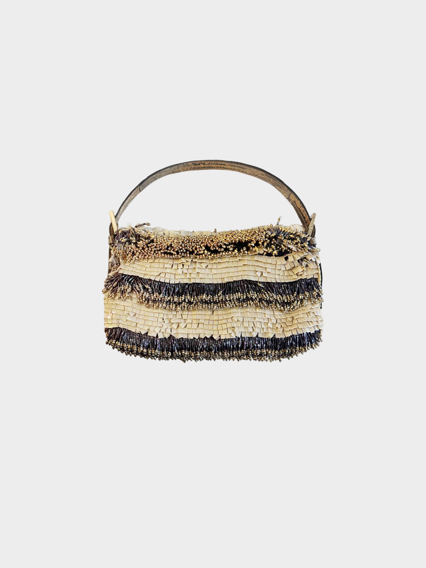 Fendi 2000s Mother of Pearl Beaded Baguette with Lizard Trim