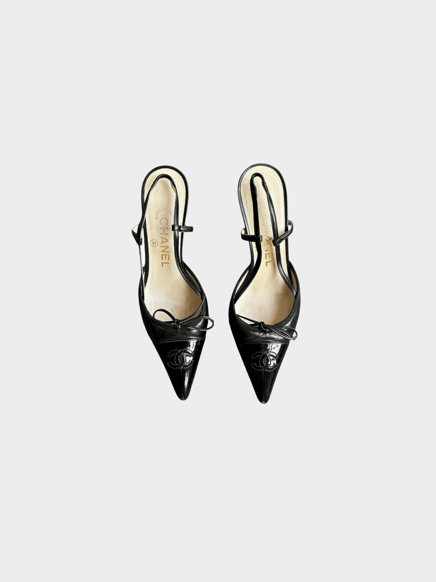 Chanel 2000s Black Leather CC Slingback Pumps