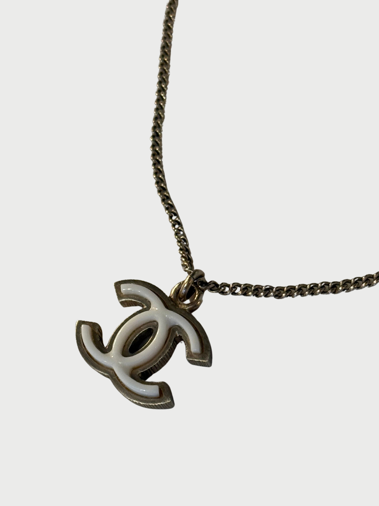 Chanel 2000s White Enamel CC Pendant Necklace