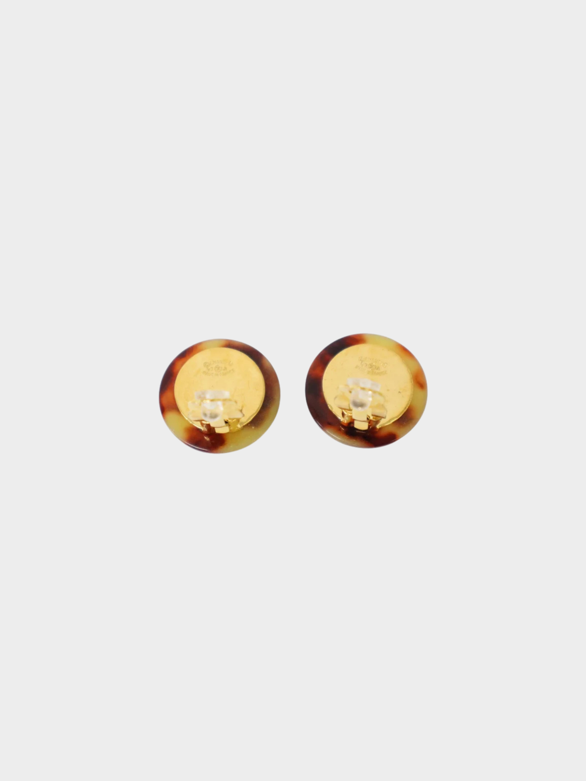 Chanel 1997 Gold Brown Tortoiseshell Coco Round Earrings
