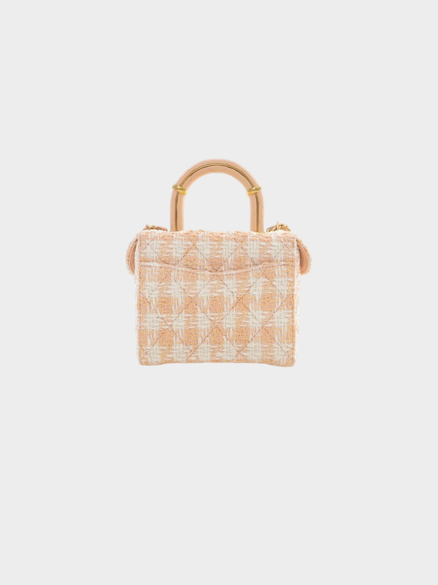 Chanel 2020s Pink and White Quilted Tweed Mini Top Handle Flap Bag