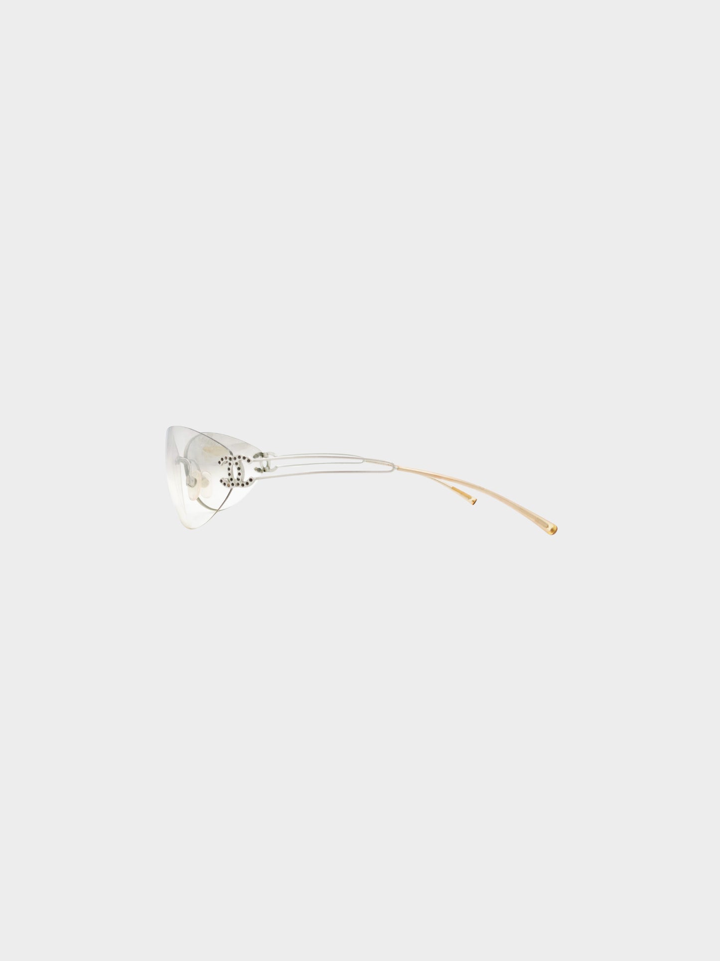 Chanel 2000s Silver Rimless CC and Cut-out Oval Sunglasses