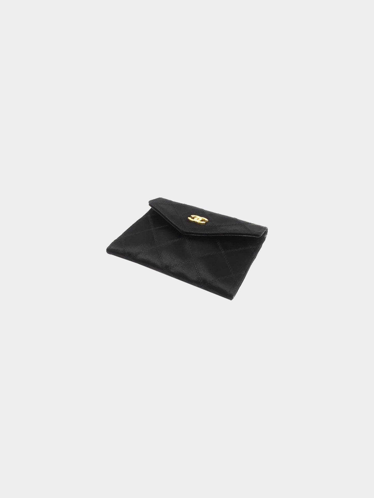 Chanel 1989-1991 Black Satin Quilted Coin Case