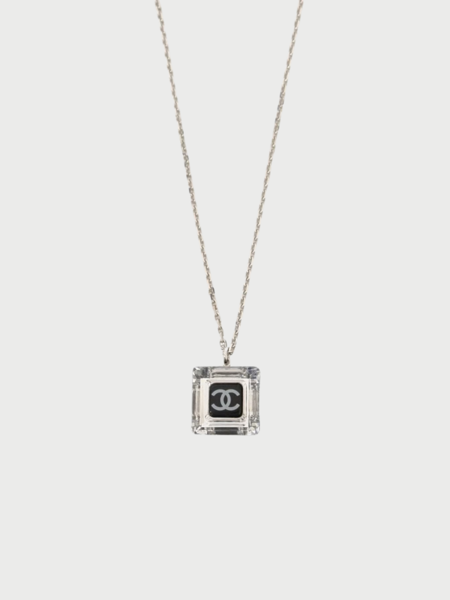 Chanel 2006 Silver Black Plated Metal Plastic COCO Square Necklace