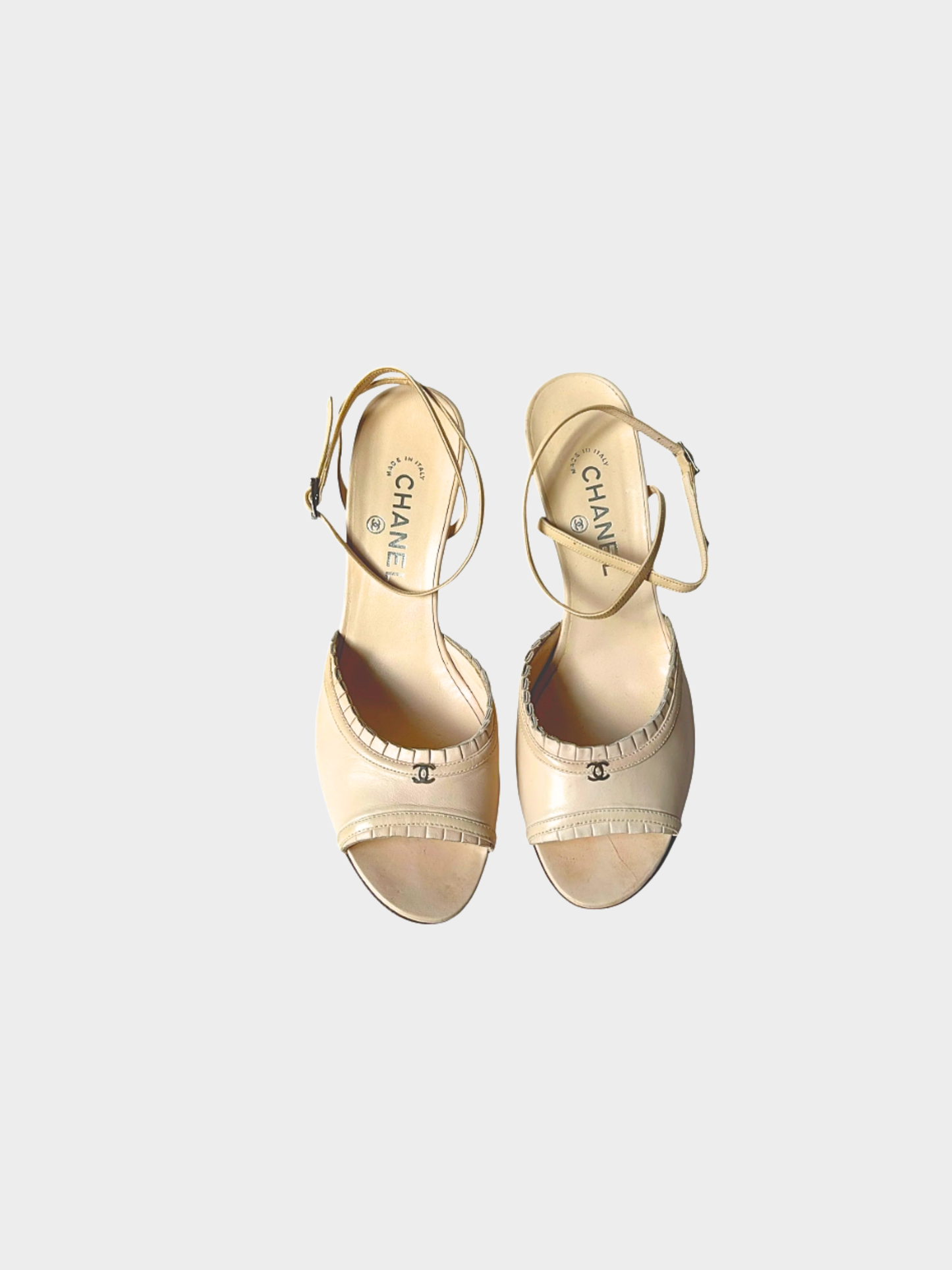 Chanel 2000s Beige Logo Plated Heels