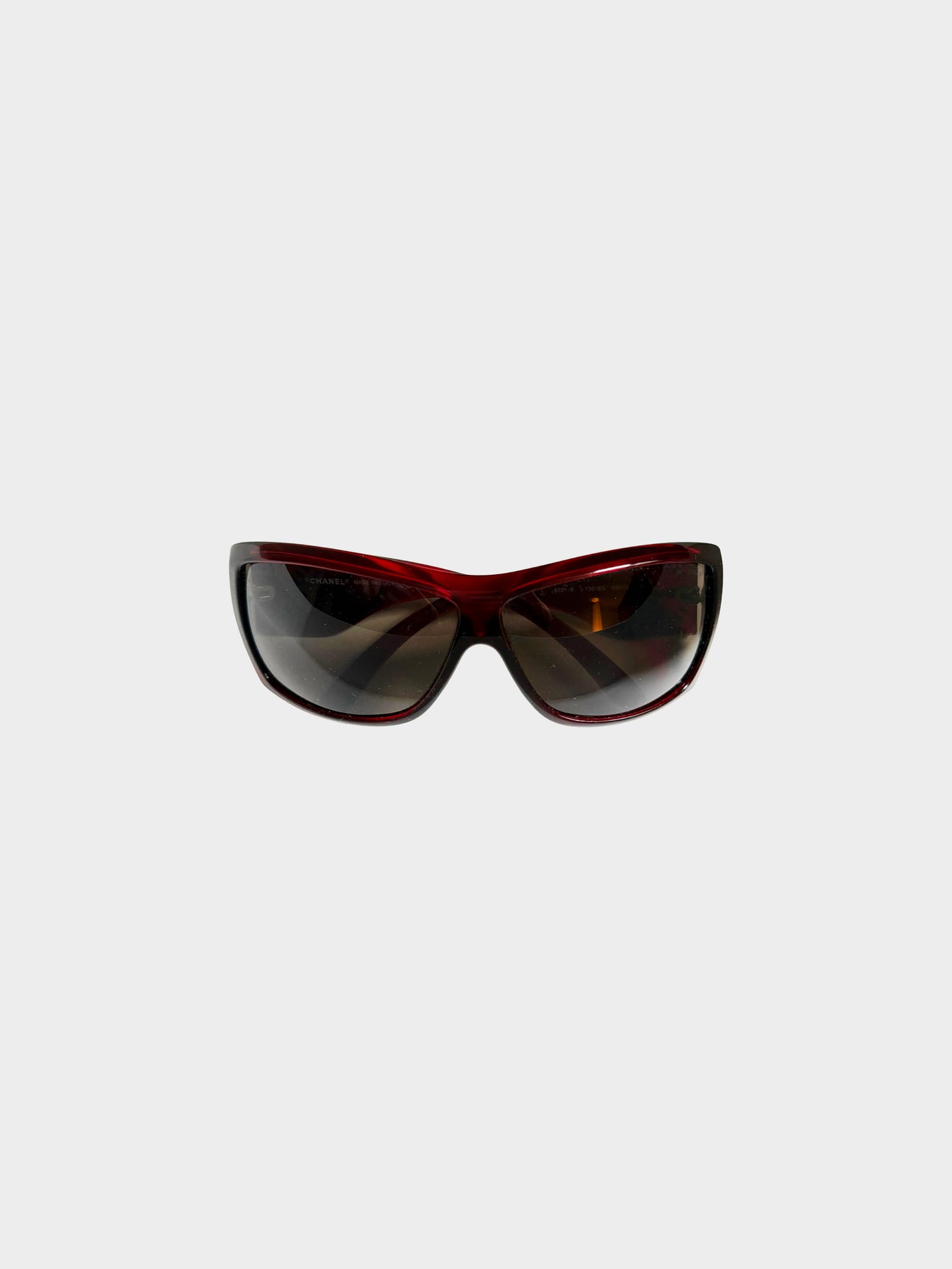 Chanel 2000s Red CC Rhinestone-embellished Rectangle Sunglasses