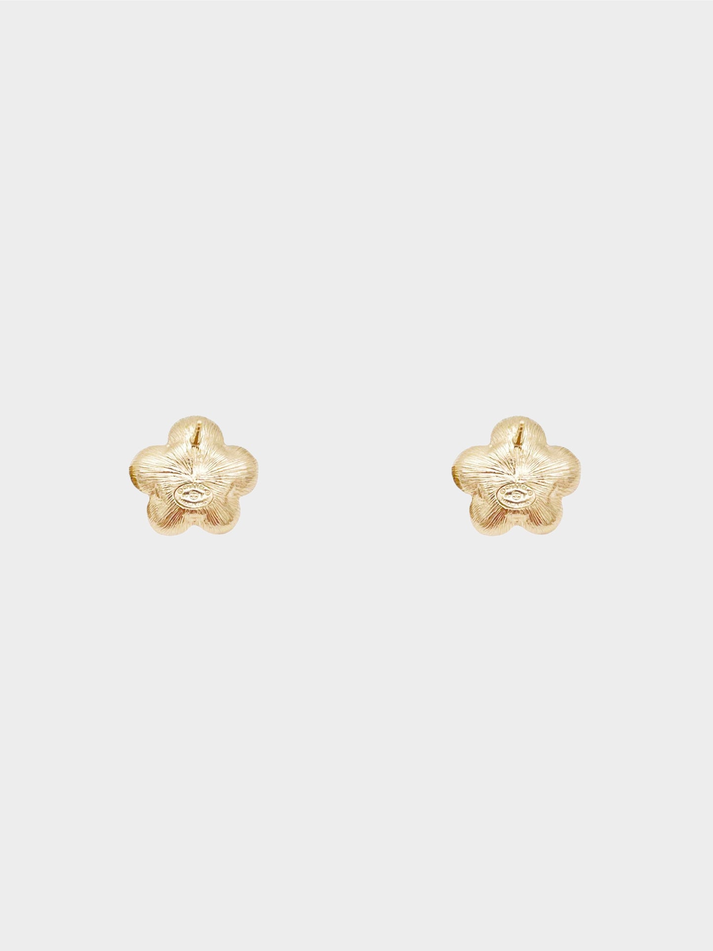 Chanel 2017 Champagne Gold Faux Pearl CC Flower Stud Earrings
