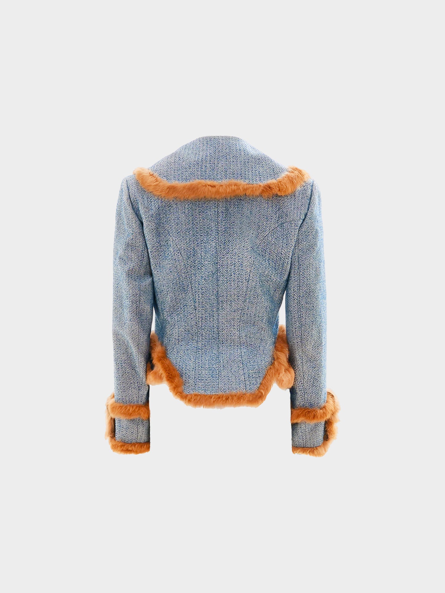 John Galliano FW 2000 Blue Double Breasted Jacket with Fur Trim