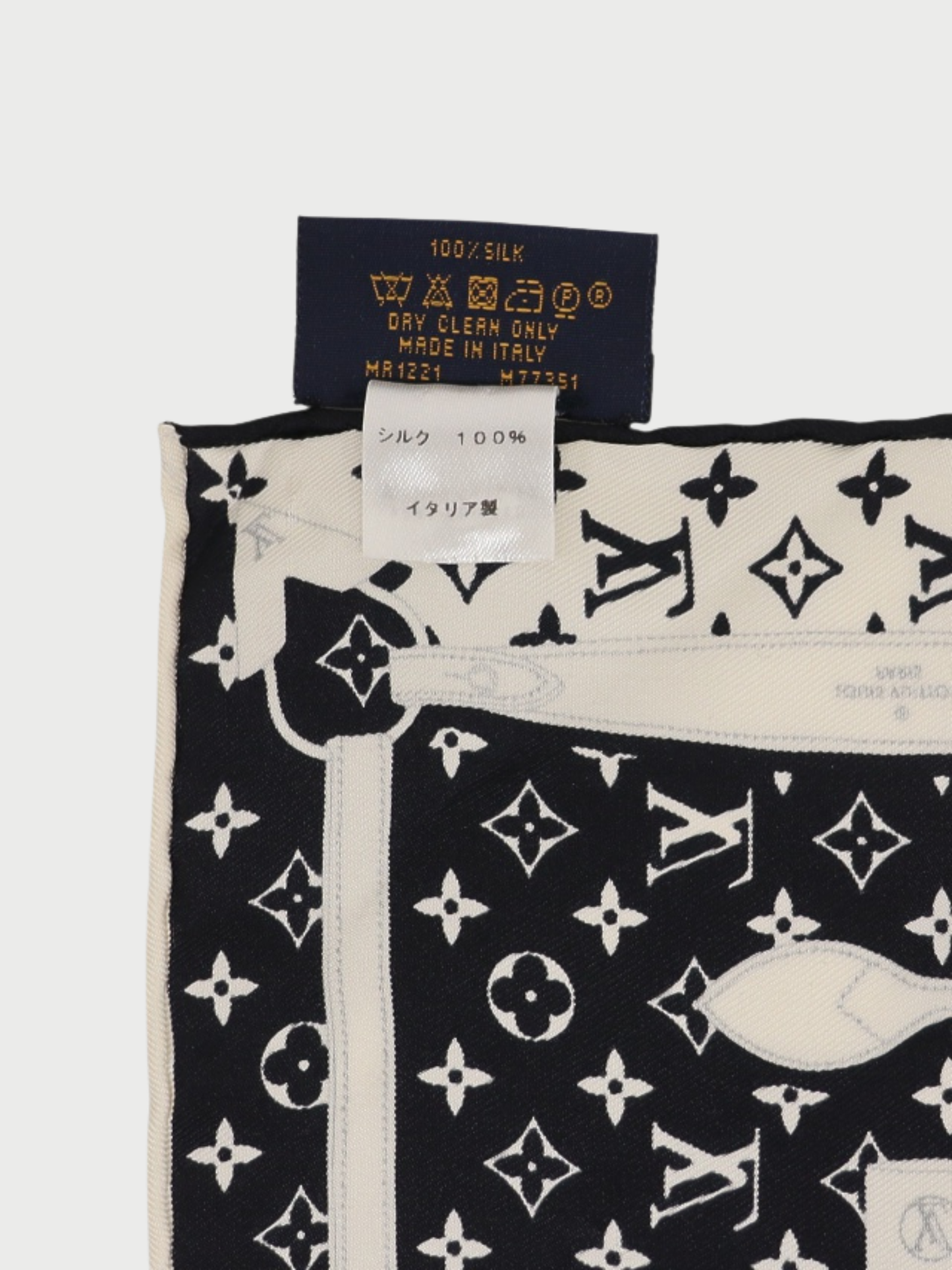 Louis Vuitton 2000s Black White Silk Monogram Confidential Scarf