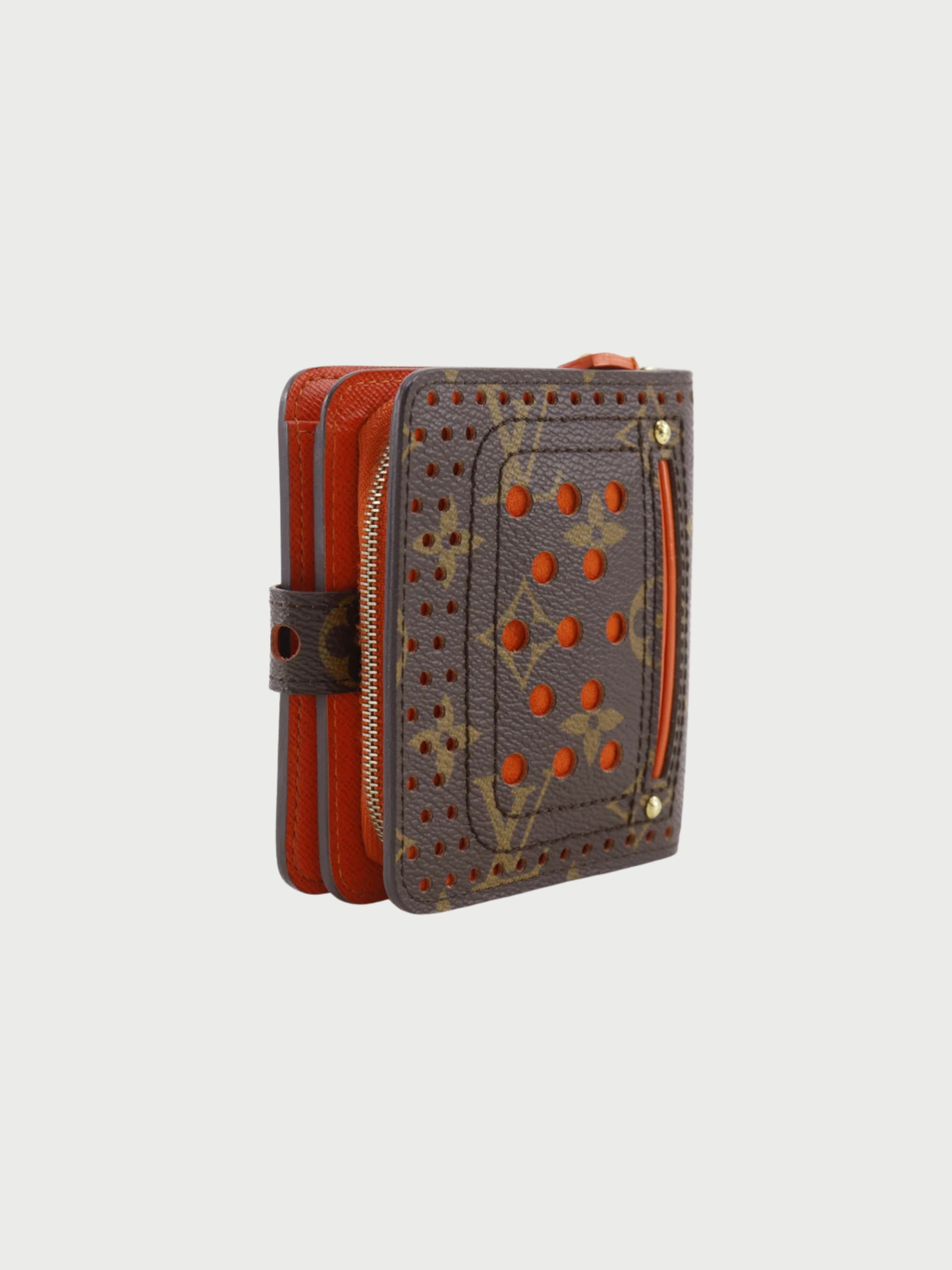 Louis Vuitton 2006 Brown Orange Monogram Perfo Compact Zip Wallet