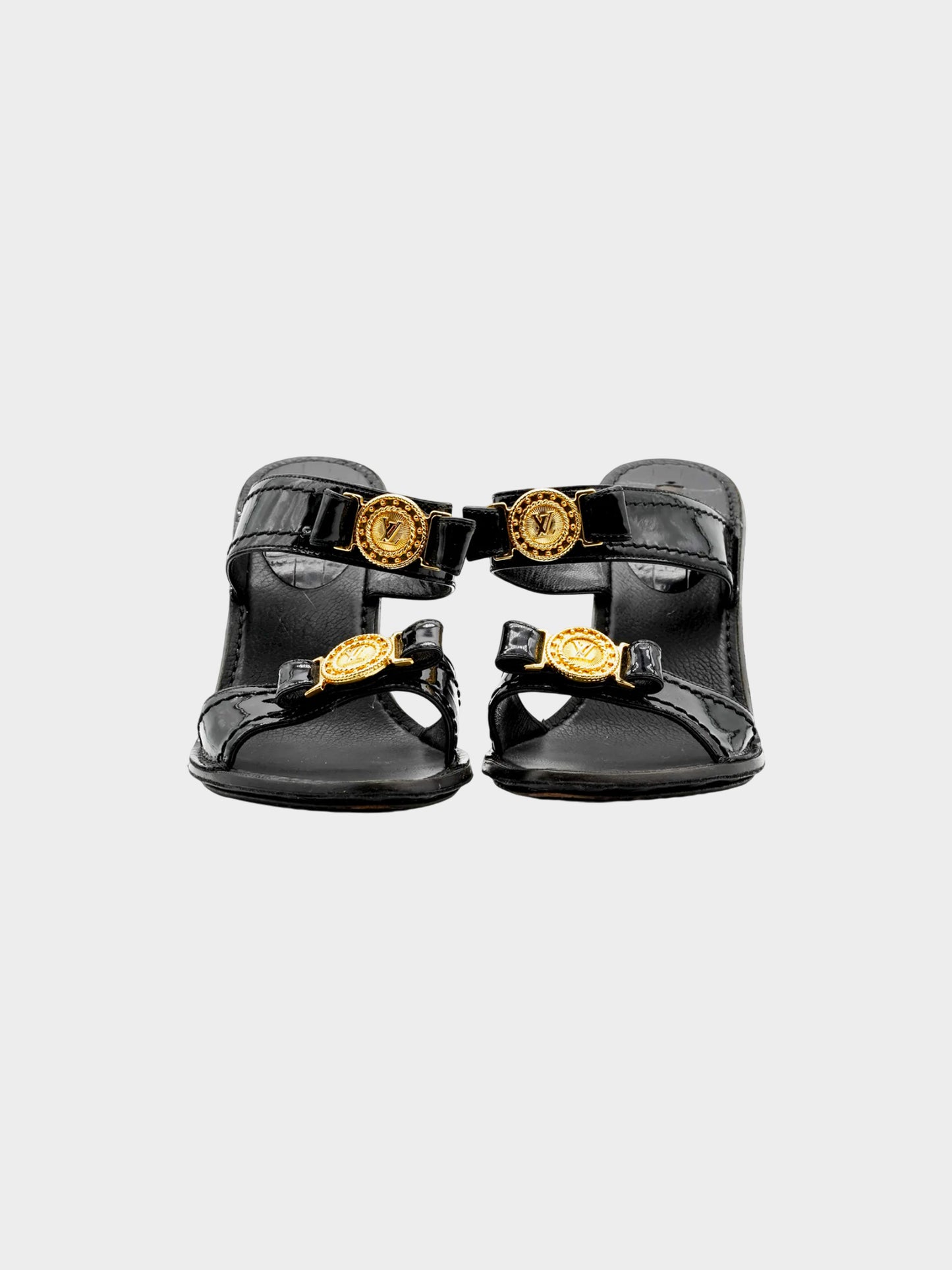 Louis Vuitton SS 2006 Runway Black Croc Patent Leather Heeled Mules