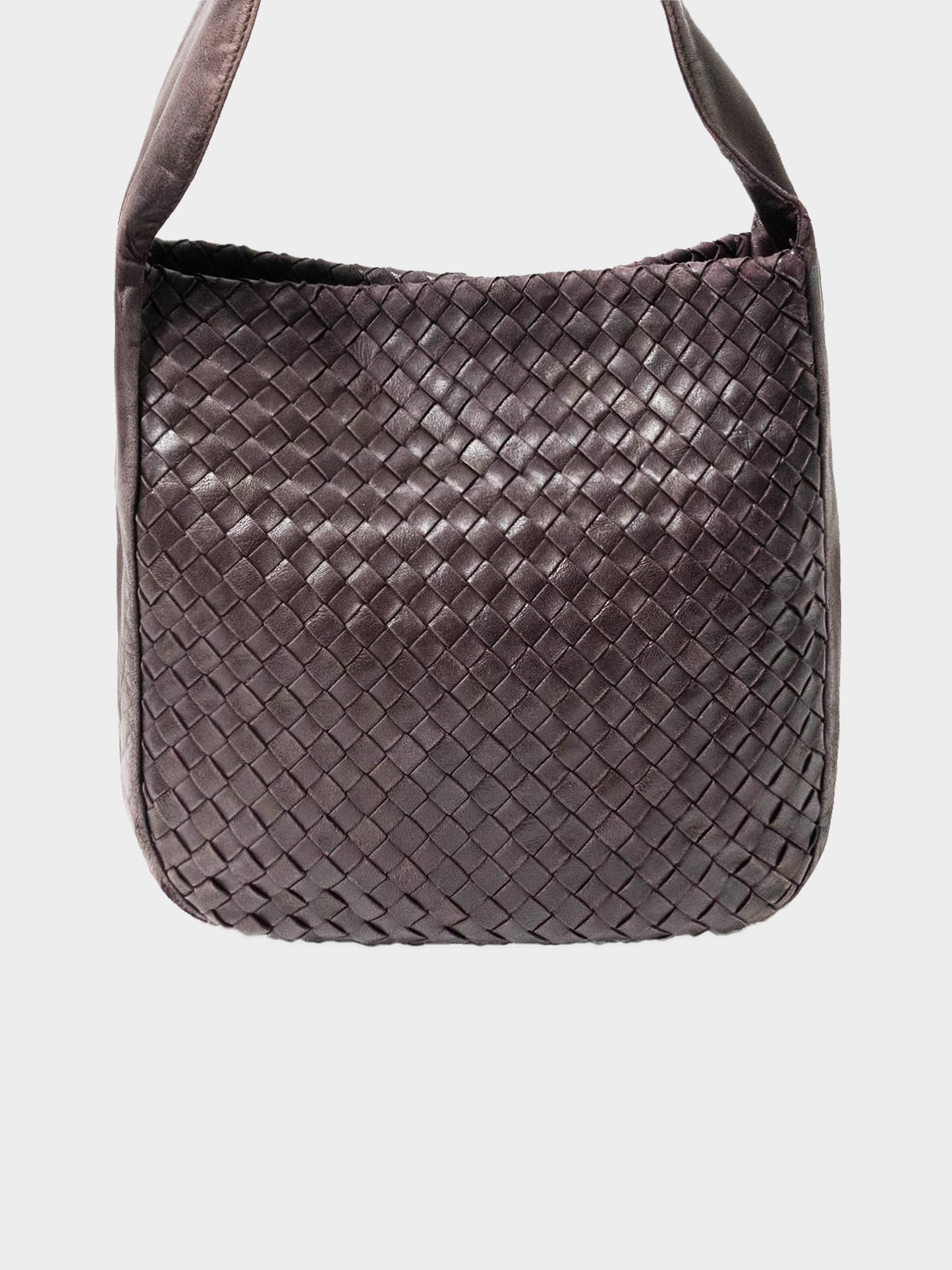 Bottega Veneta 2000s Dark Brown Intrecciato Leather Hobo Bag