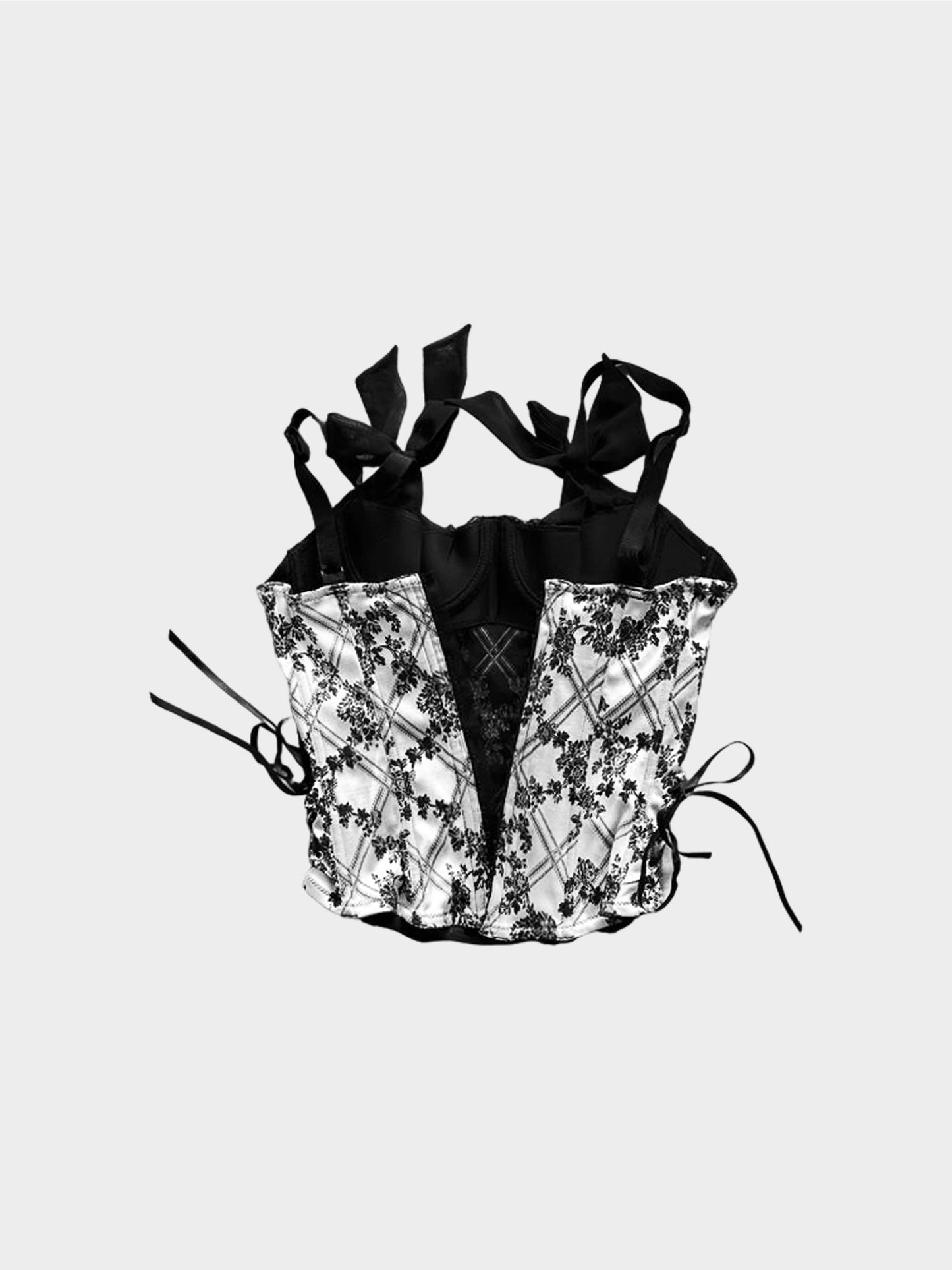 Chantal Thomass 2000s Black and White Floral Silk Corset