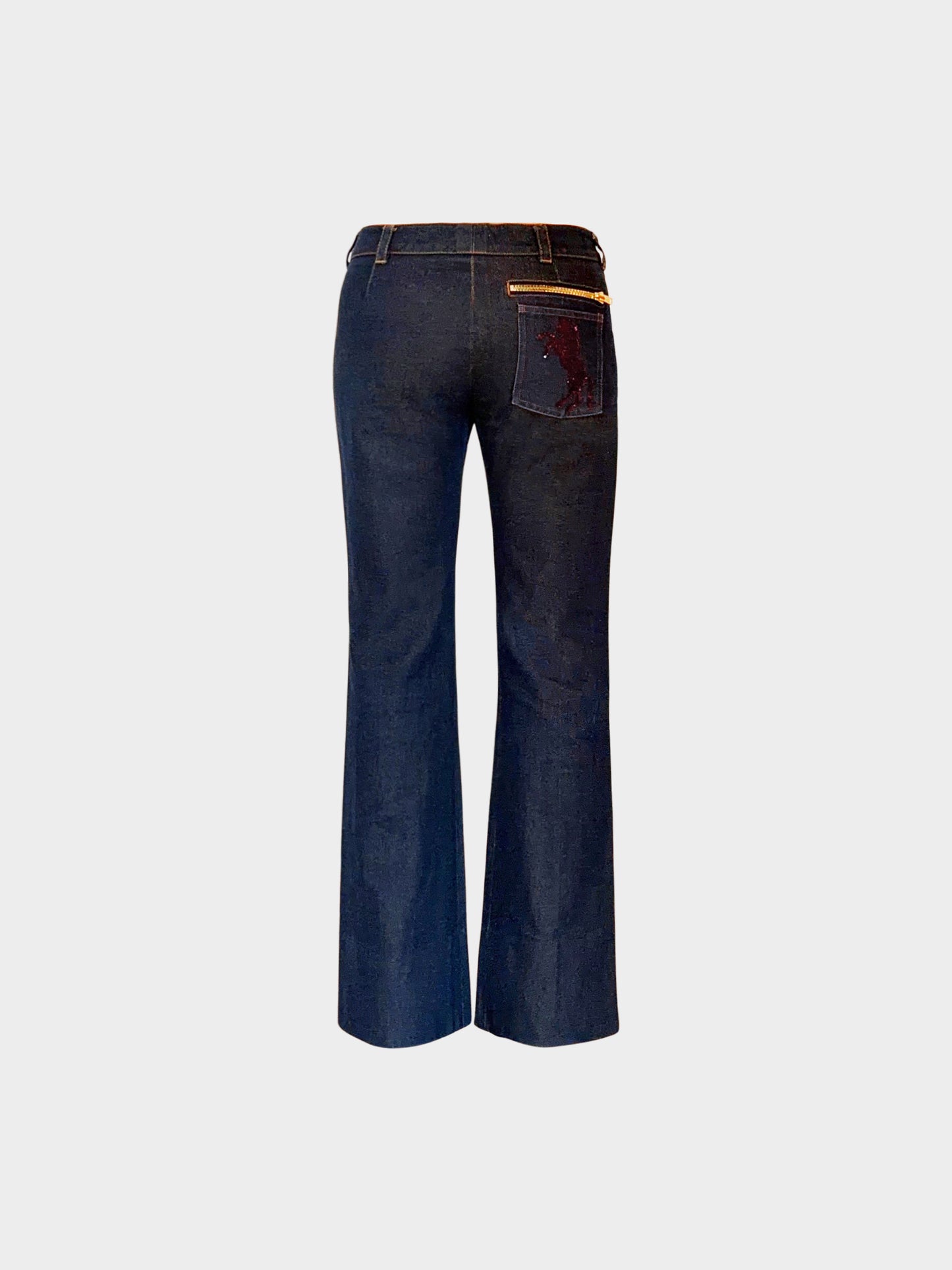 Chloé by Stella McCartney SS 2001 Runway Navy Blue Denim Horse Motif Detailed Pants