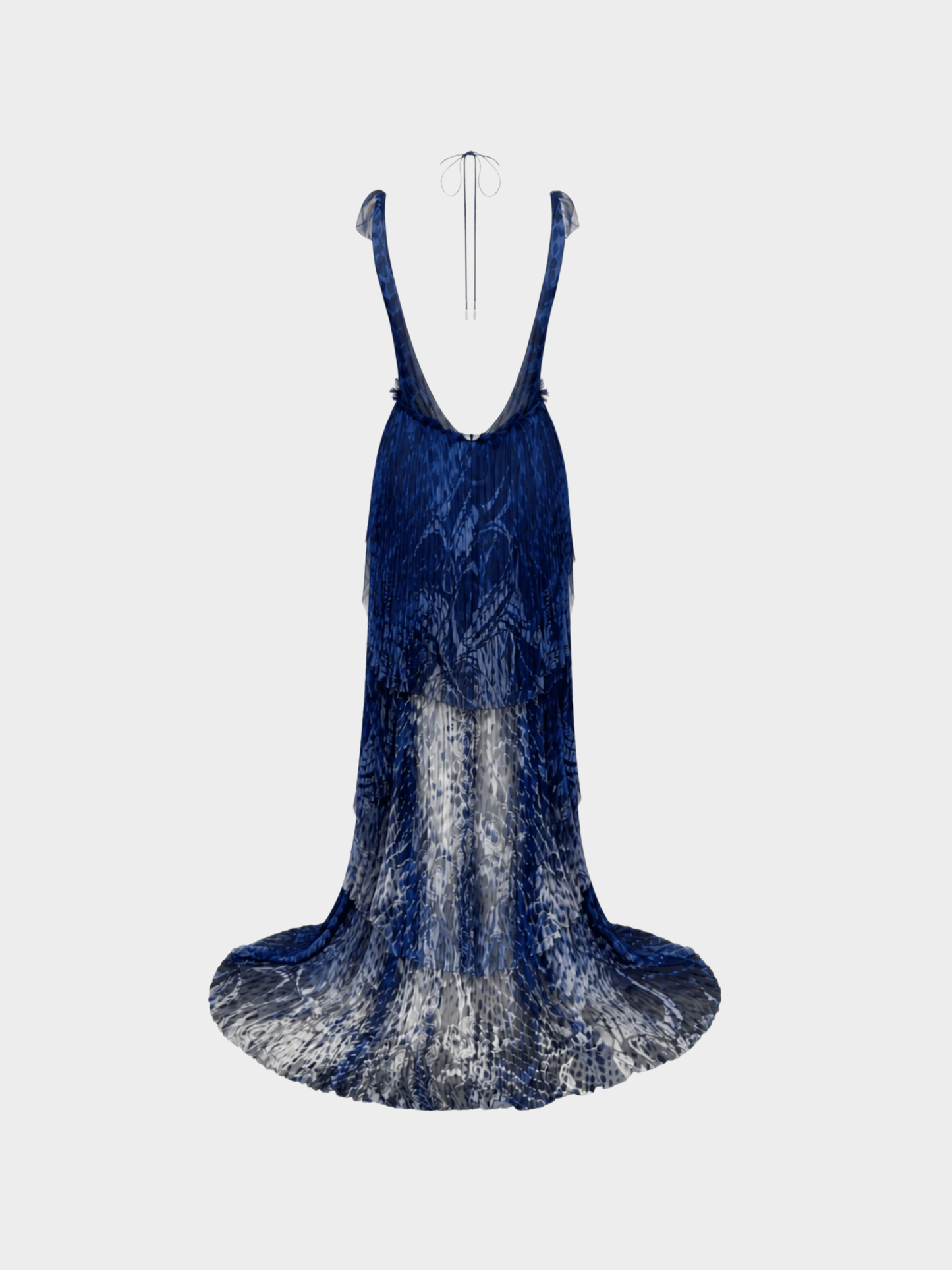 Emilio Pucci SS 2011 Blue Pleated Chiffon Ruffle Gown