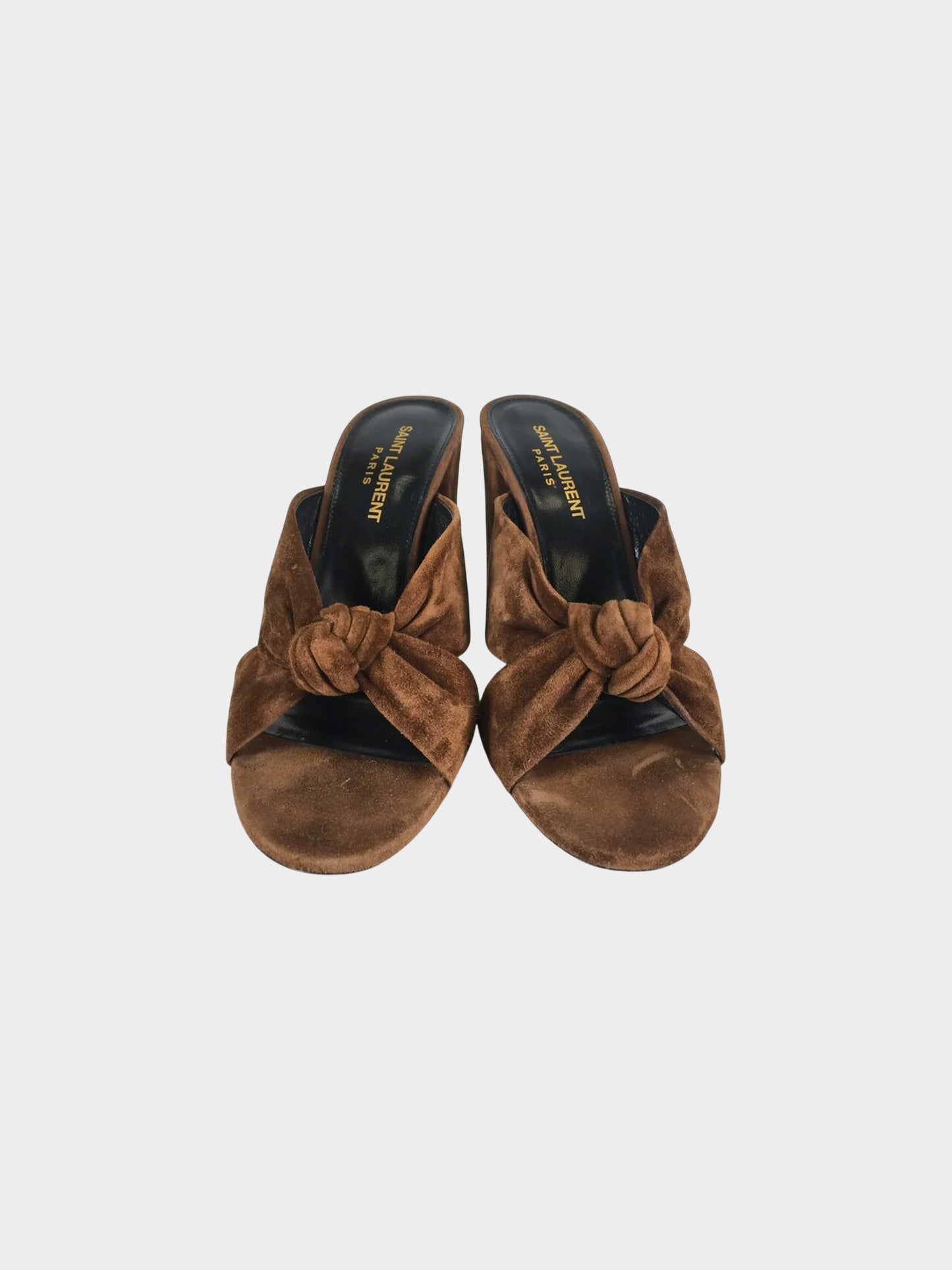Saint Laurent 2020s Brown Loulou Knot Suede Heeled Sandals
