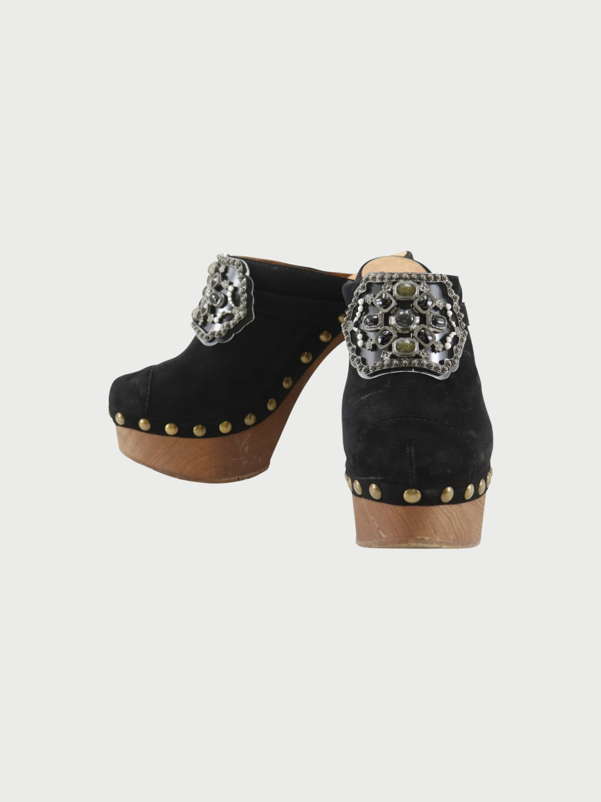 Chanel 2000s Black Suede Bijou Sabot Sandals