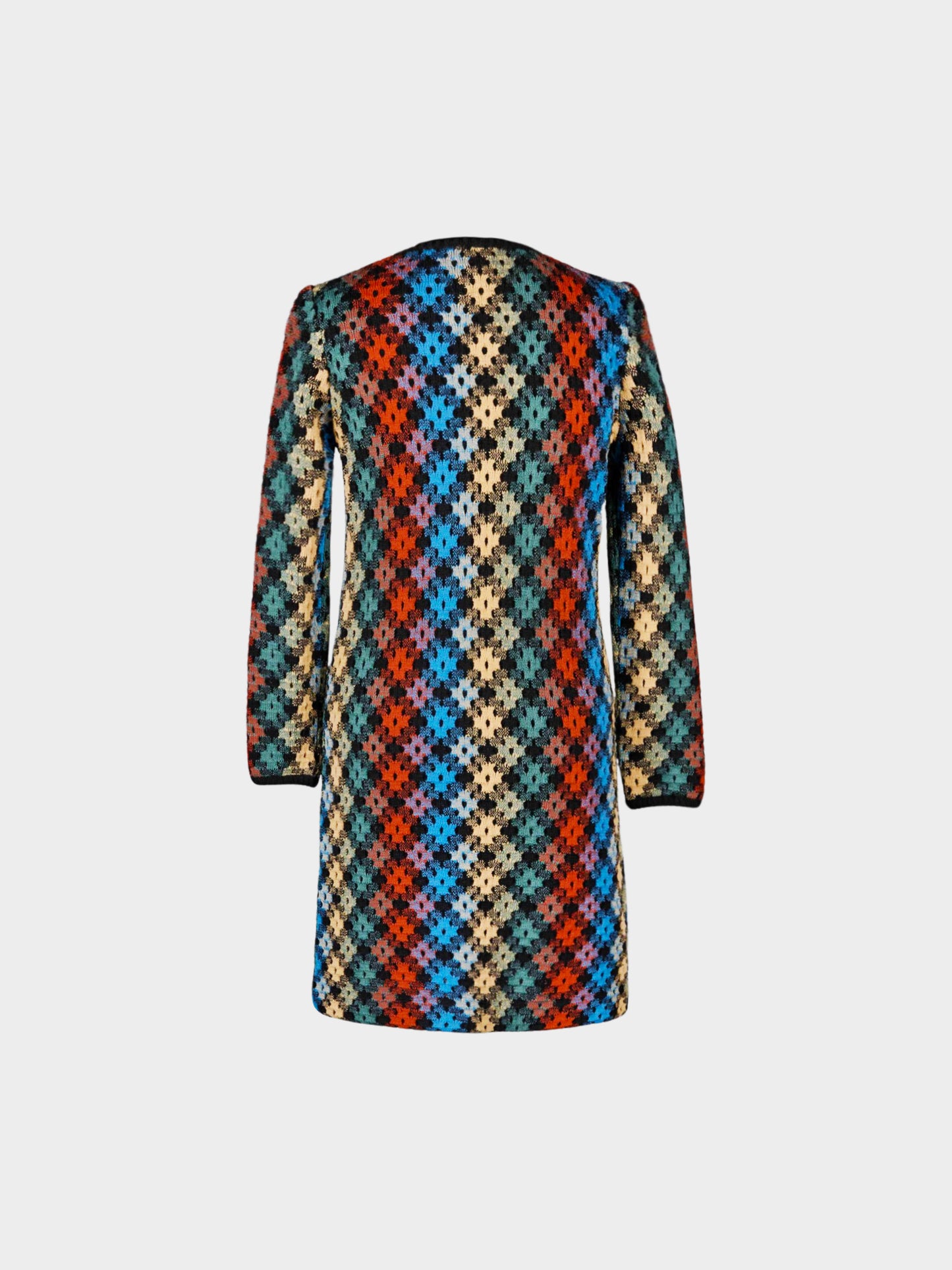 Missoni 1990s Multicolor Diamond Virgin Wool Knit Openwork Dress