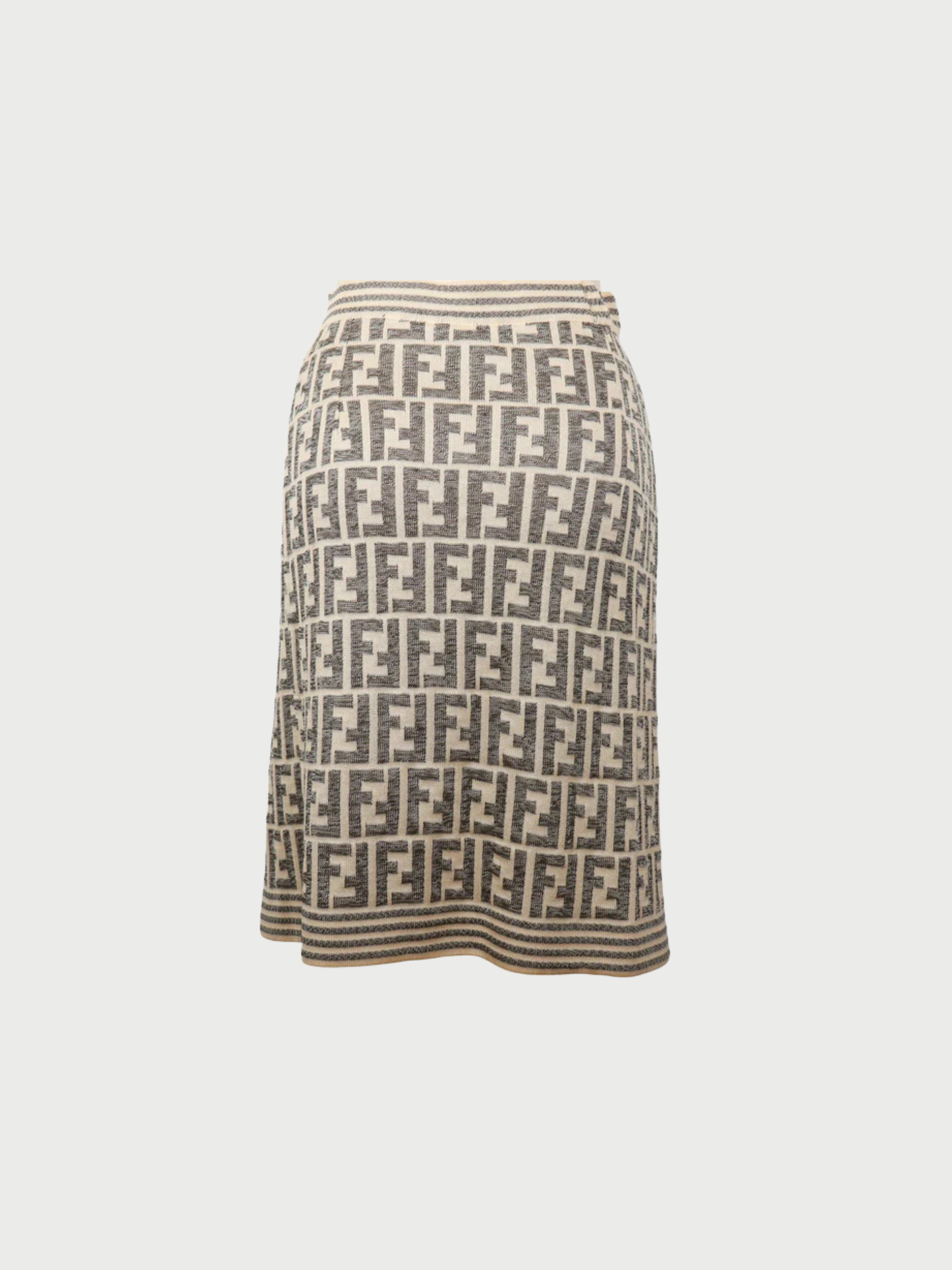 Fendi 2000s Off White Cotton Zucca Pattern Wrap Skirt