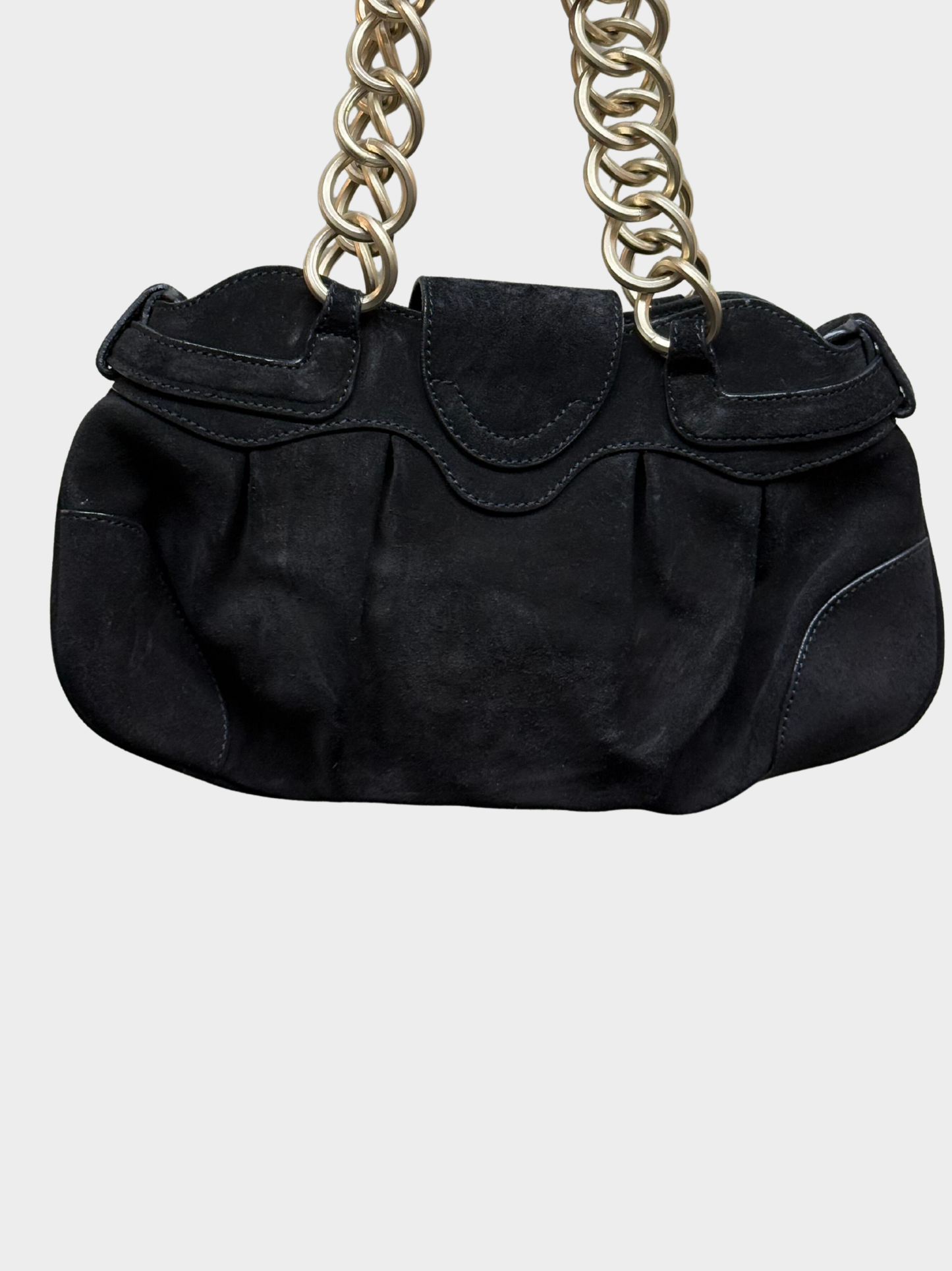 Salvatore Ferragamo 2000s Black Suede Marissa Gancini Chain Handbag