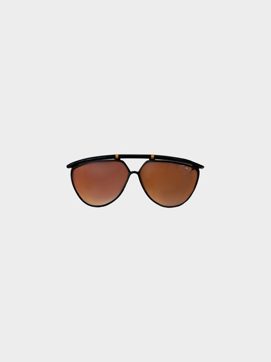 Yves Saint Laurent 1990s Brown Tortoiseshell Acetate Oversized Sunglasses